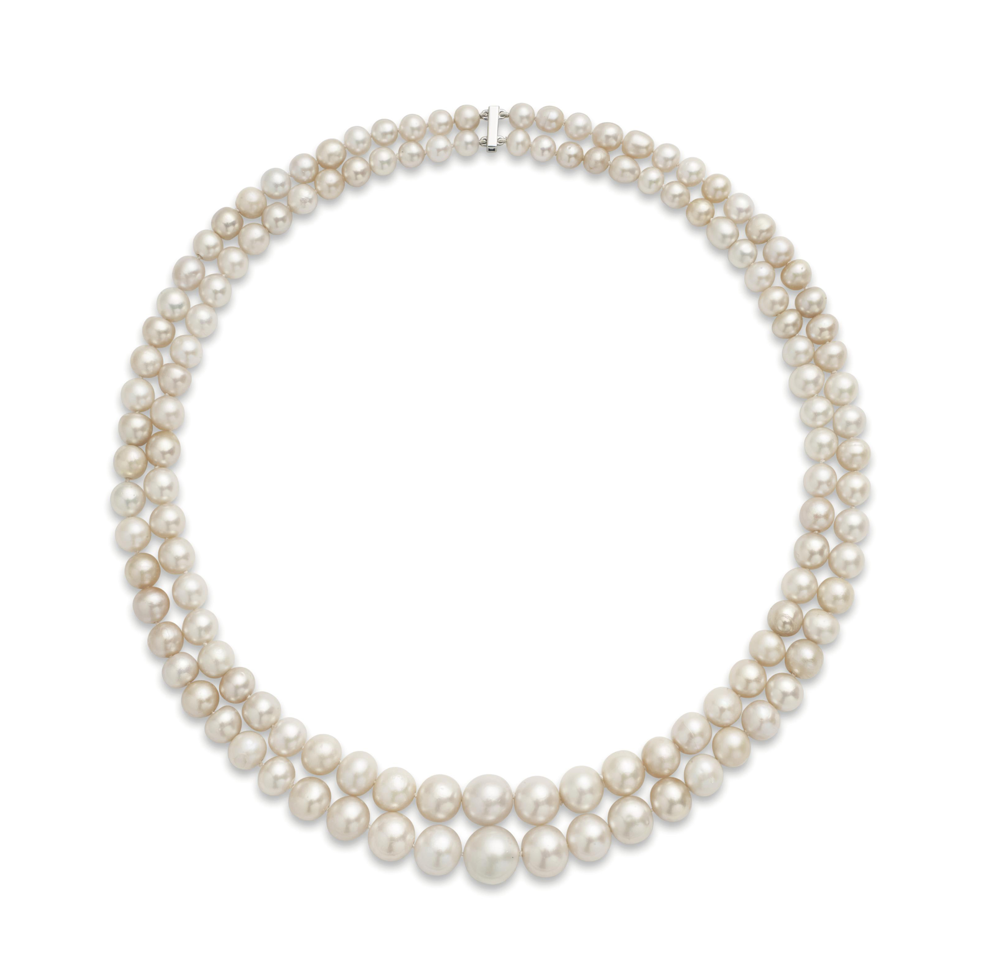 A TWOSTRAND NATURAL PEARL NECKLACE
