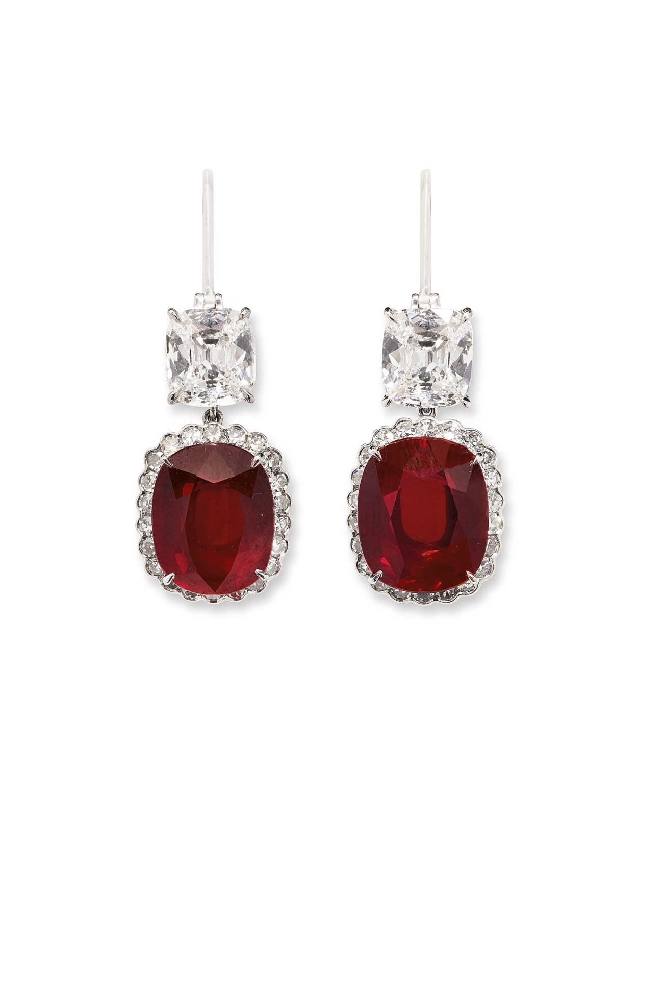 A PAIR OF RUBY AND DIAMOND EARRINGS