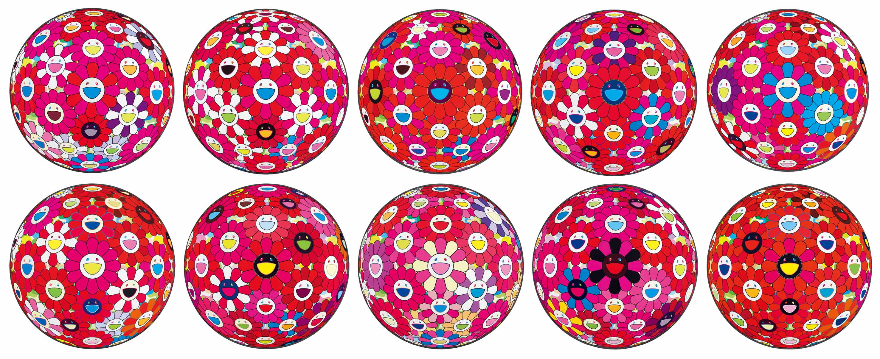 Takashi Murakami Japanese B 1962 Flower Ball 3d Turn Red
