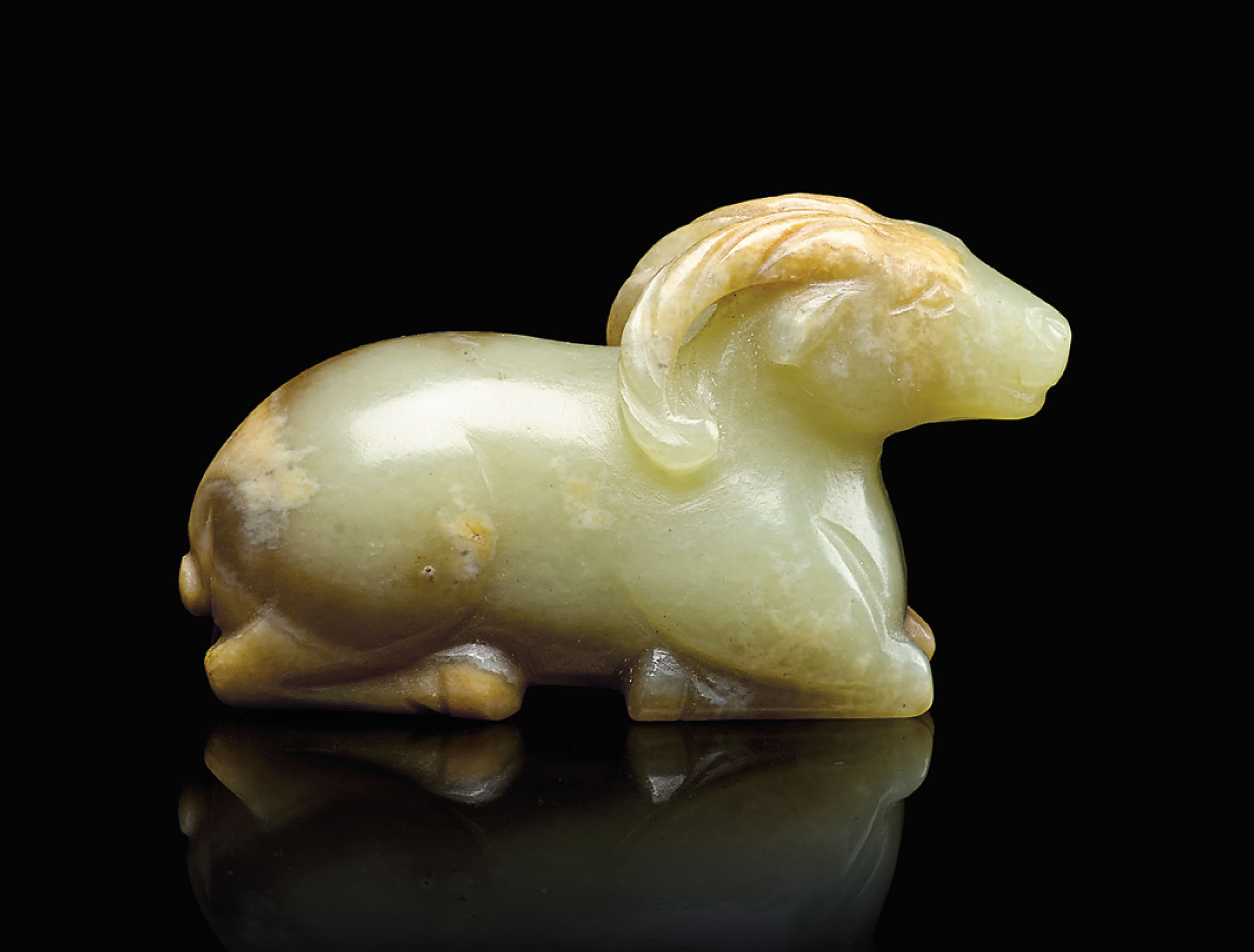 A SMALL YELLOW JADE CARVING OF A RAM , SONGMING DYNASTY (9601644