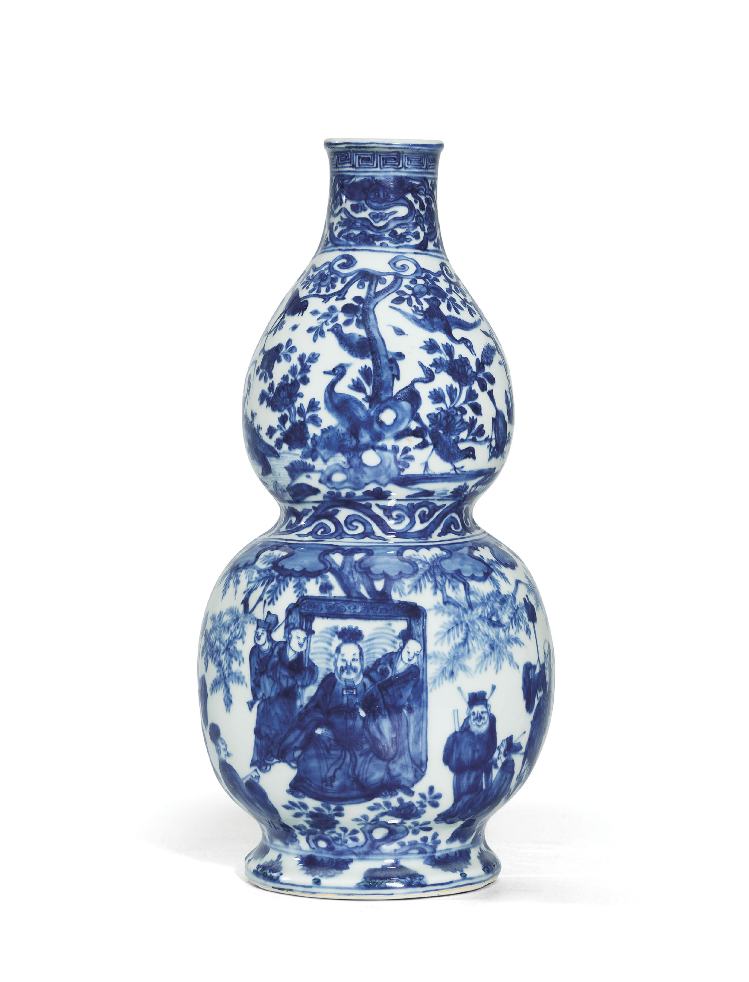 A RARE LATE MING BLUE AND WHITE DOUBLEGOURD WALLVASE , WANLI SIX