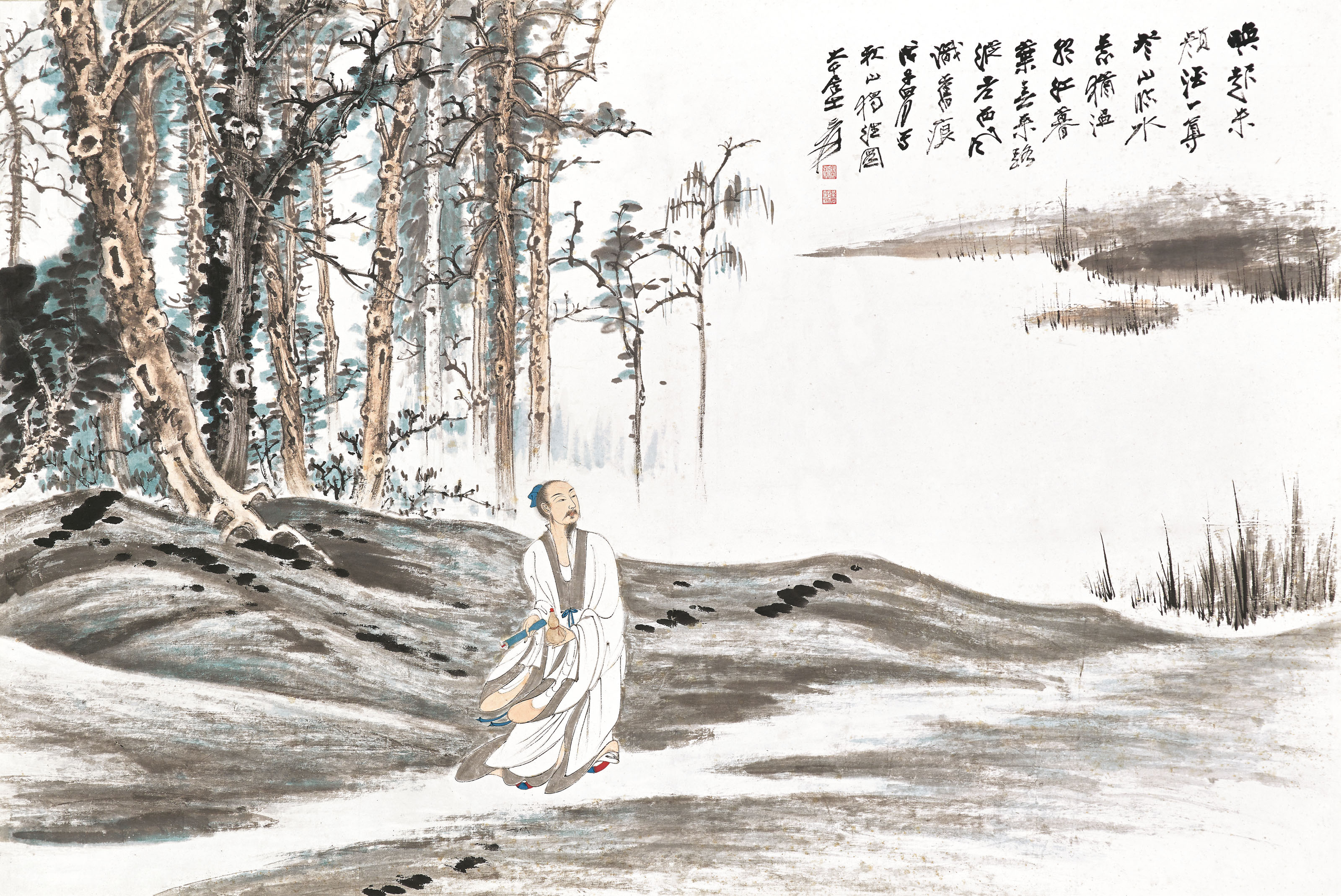 张大千 秋山独往图    设色纸本 镜框 一九四八年作。估价：18,000,000—28,000,000港元/2,400,000—3,600,000美元。佳士得香港将于11月29日举行的「中国近现代画」拍卖呈献此拍品。