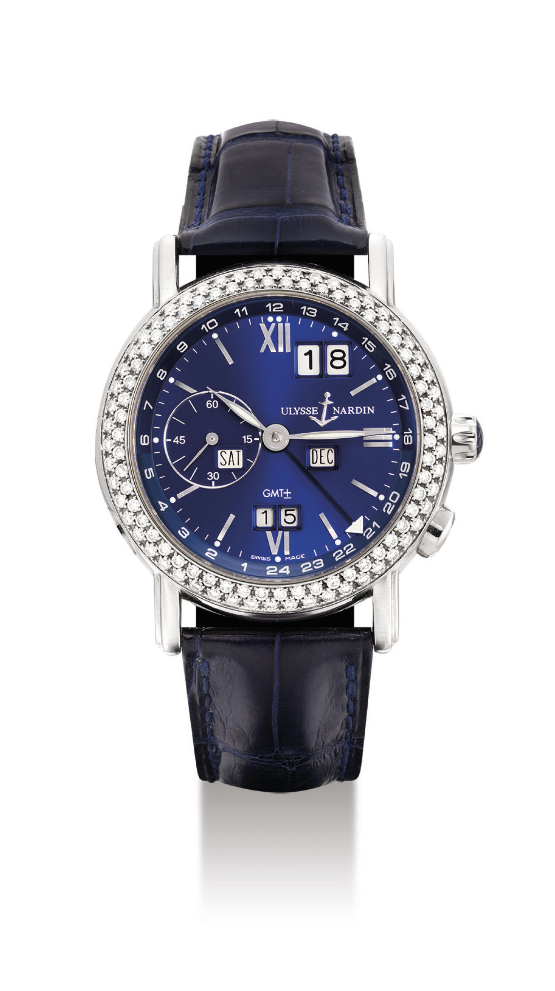 ULYSSE NARDIN. A FINE 18K WHITE GOLD AND DIAMONDSET AUTOMATIC