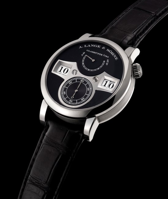A. LANGE & SÖHNE. A RARE AND FINE 18K WHITE GOLD WRISTWATCH WITH