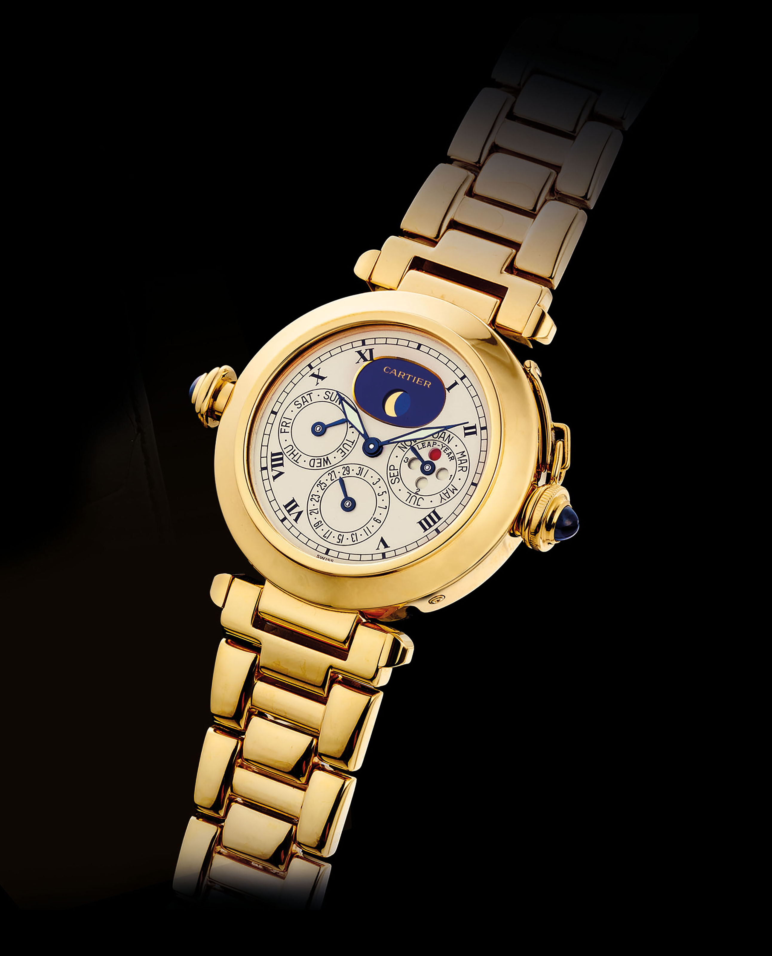 CARTIER. A FINE AND RARE 18K GOLD AUTOMATIC MINUTE REPEATING PERPETUAL