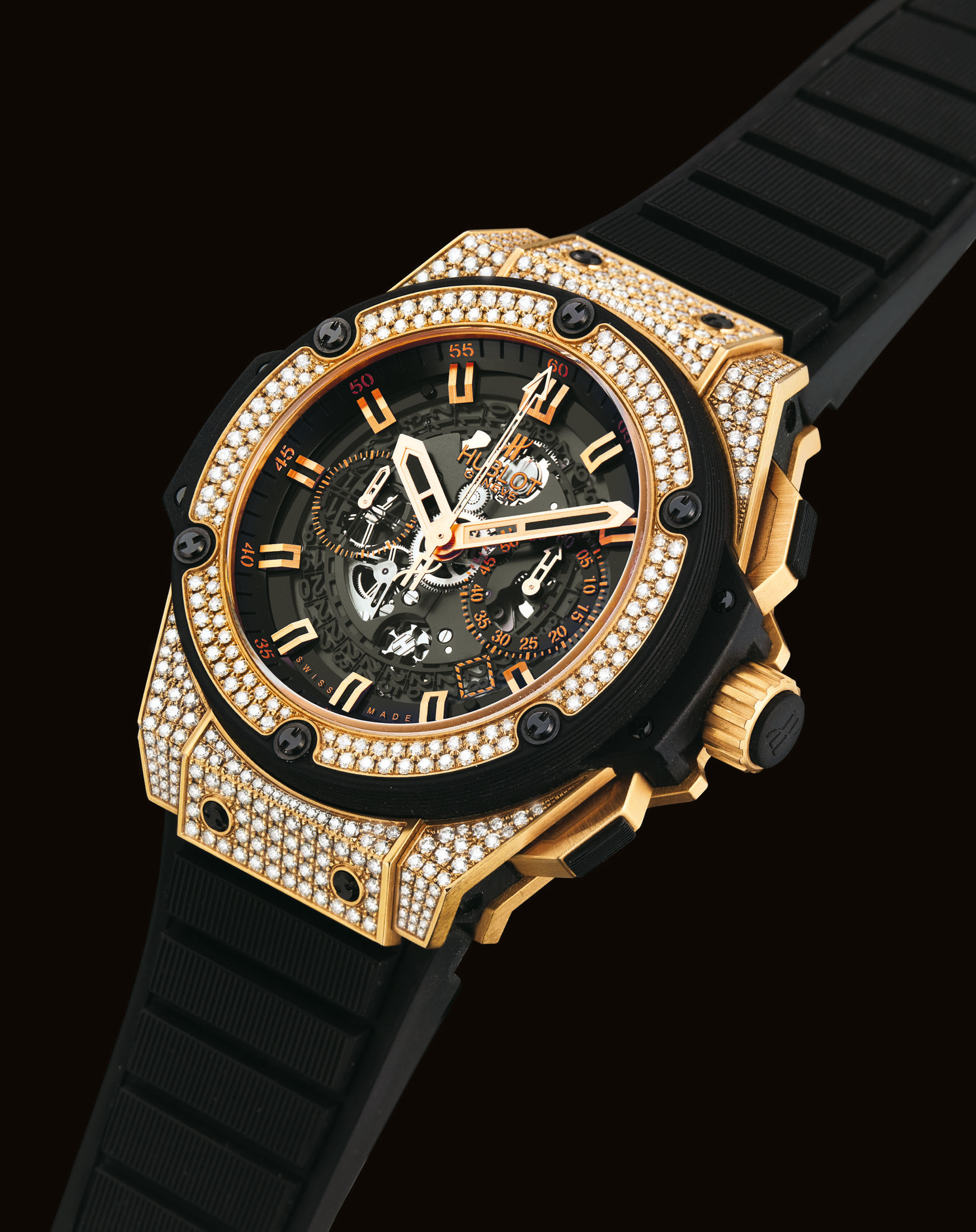 HUBLOT. A FINE AND RARE 18K PINK GOLD AND DIAMOND-SET AUTOMATIC SEMI ...