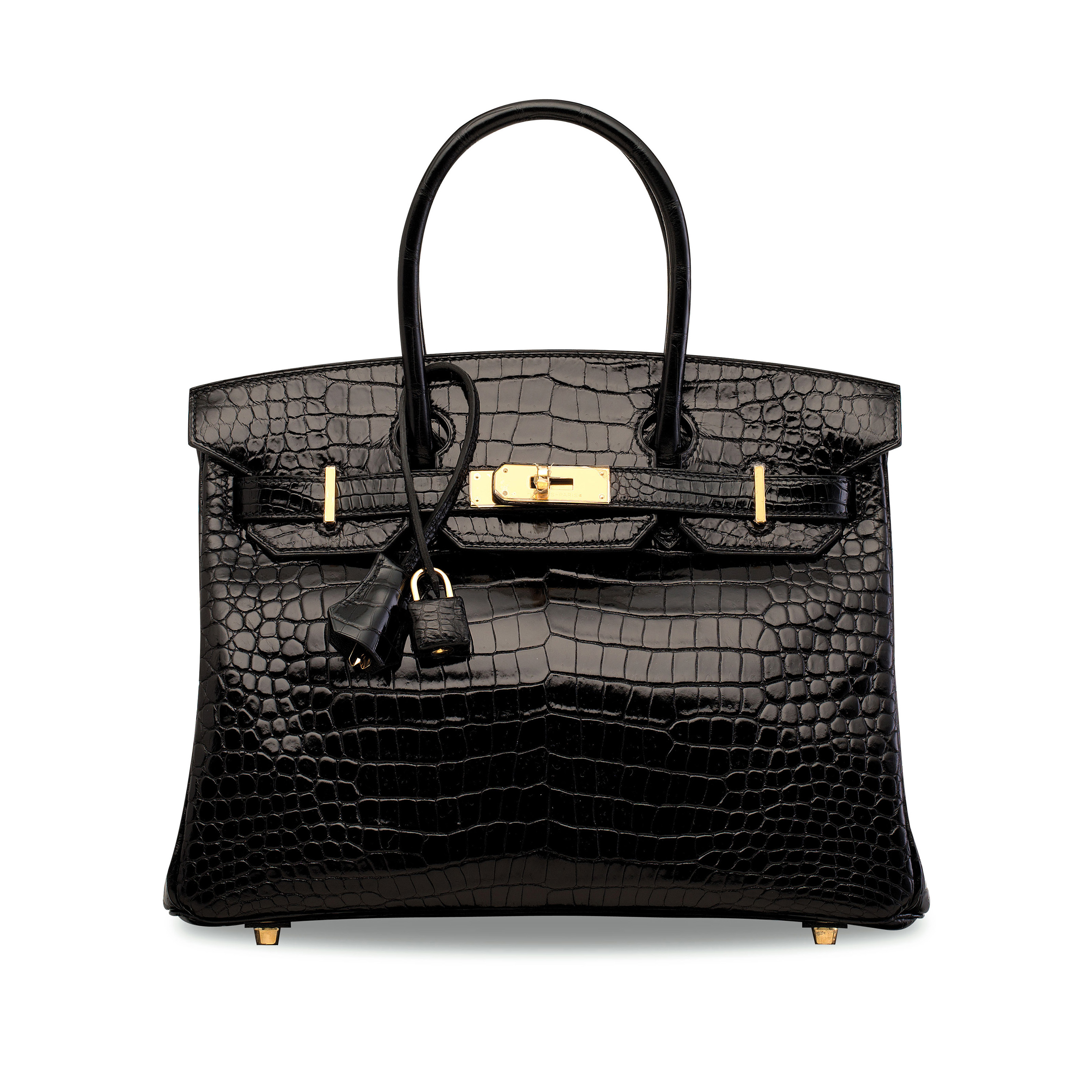A SHINY BLACK POROSUS CROCODILE  BIRKIN  30  WITH GOLD 
