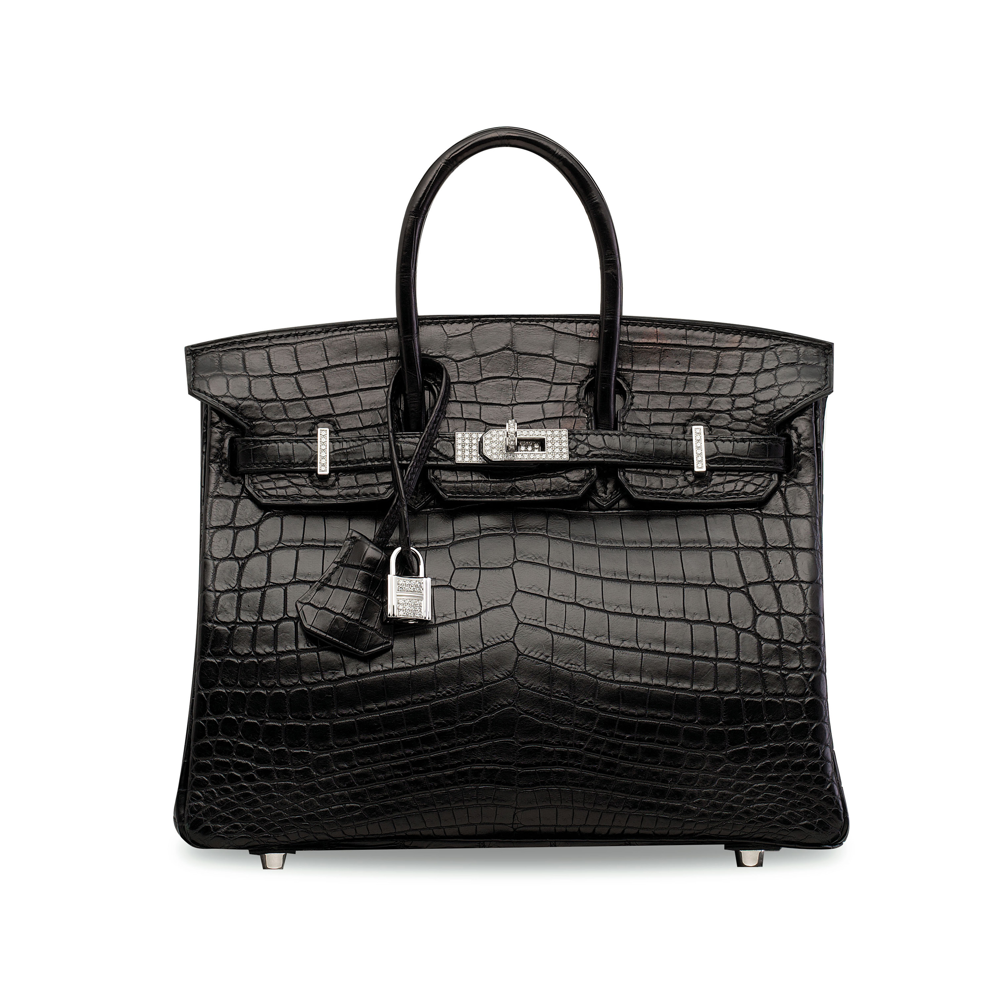 AN EXCEPTIONAL, MATTE BLACK NILOTICUS CROCODILE DIAMOND BIRKIN 25 WITH