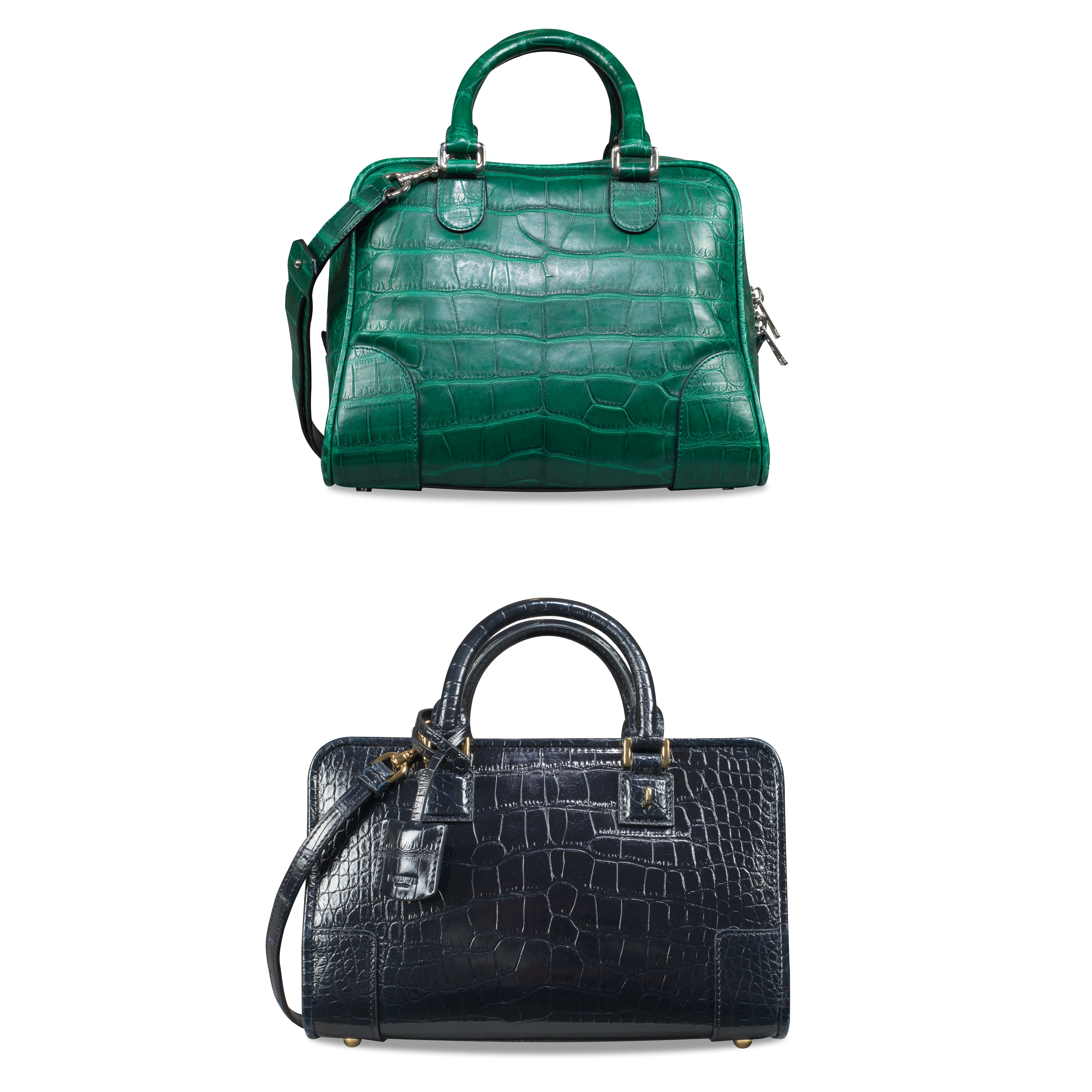 Two Handbags:a Matte Emerald Green Alligator Amazona with Silver
