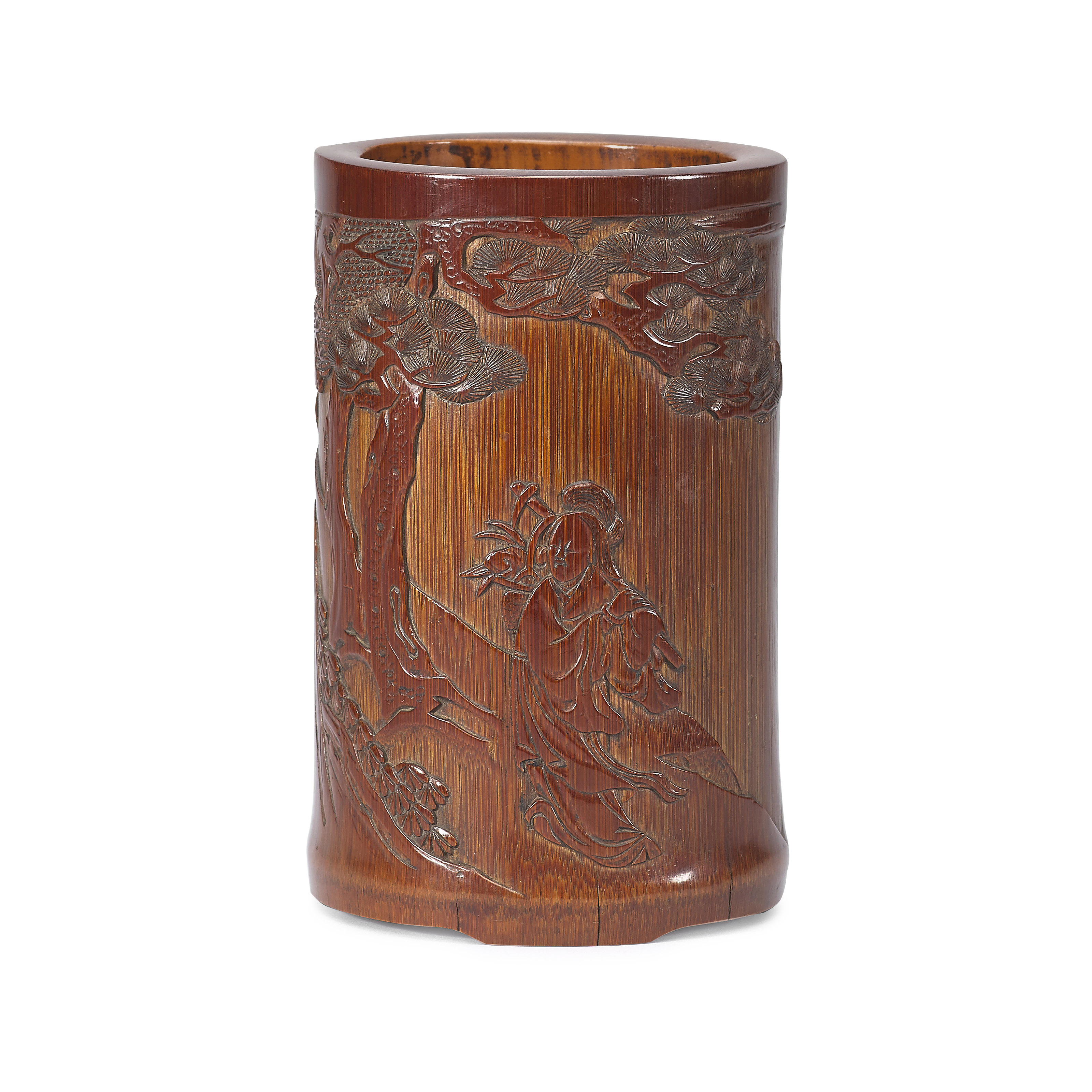 清雍正/乾隆竹雕放馬圖潘西鳳款筆筒, SIGNED PAN XIFENG