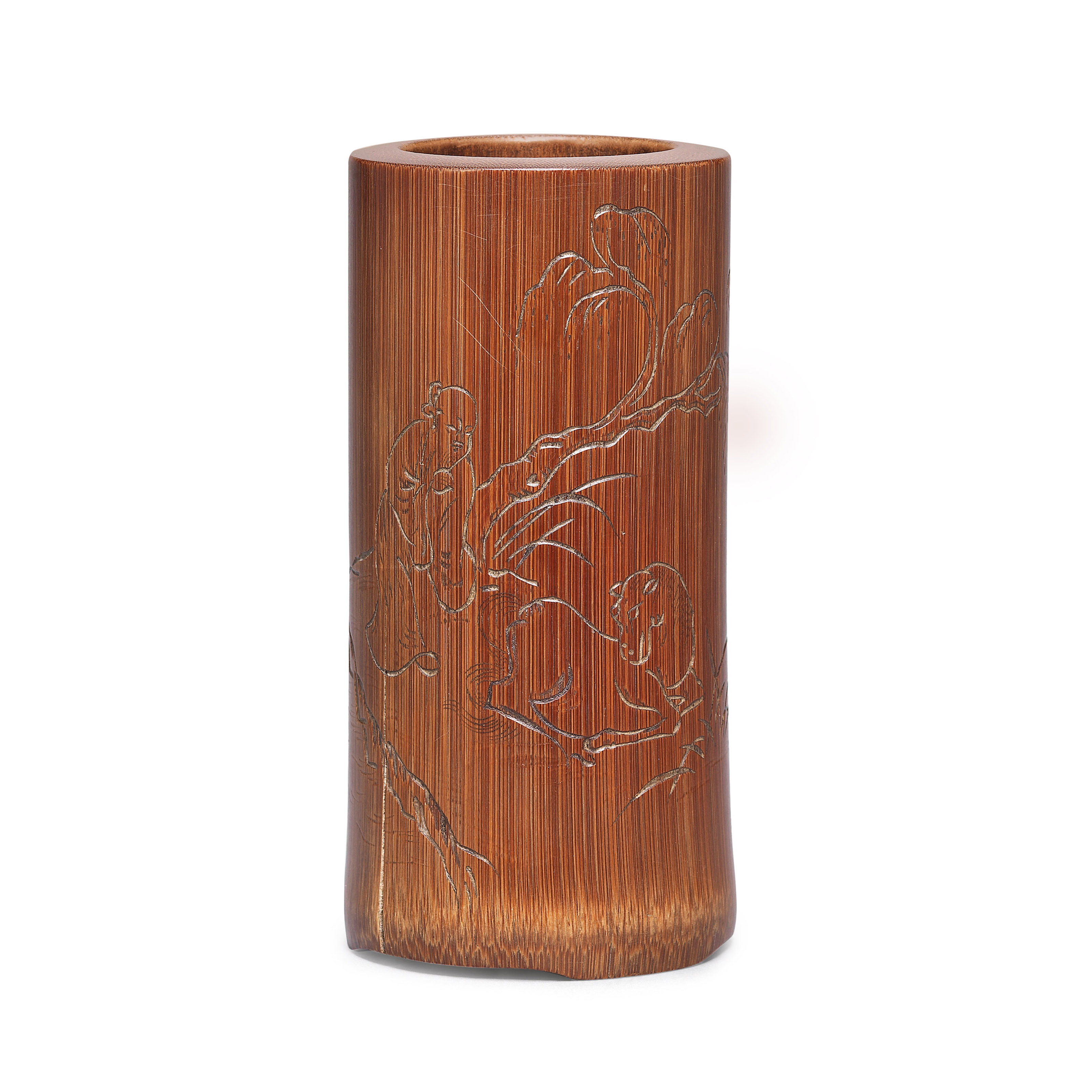 清雍正/乾隆竹雕放马图潘西凤款笔筒, SIGNED PAN XIFENG, YONGZHENG-QIANLONG PERIOD (1723-1795)  | Christie's