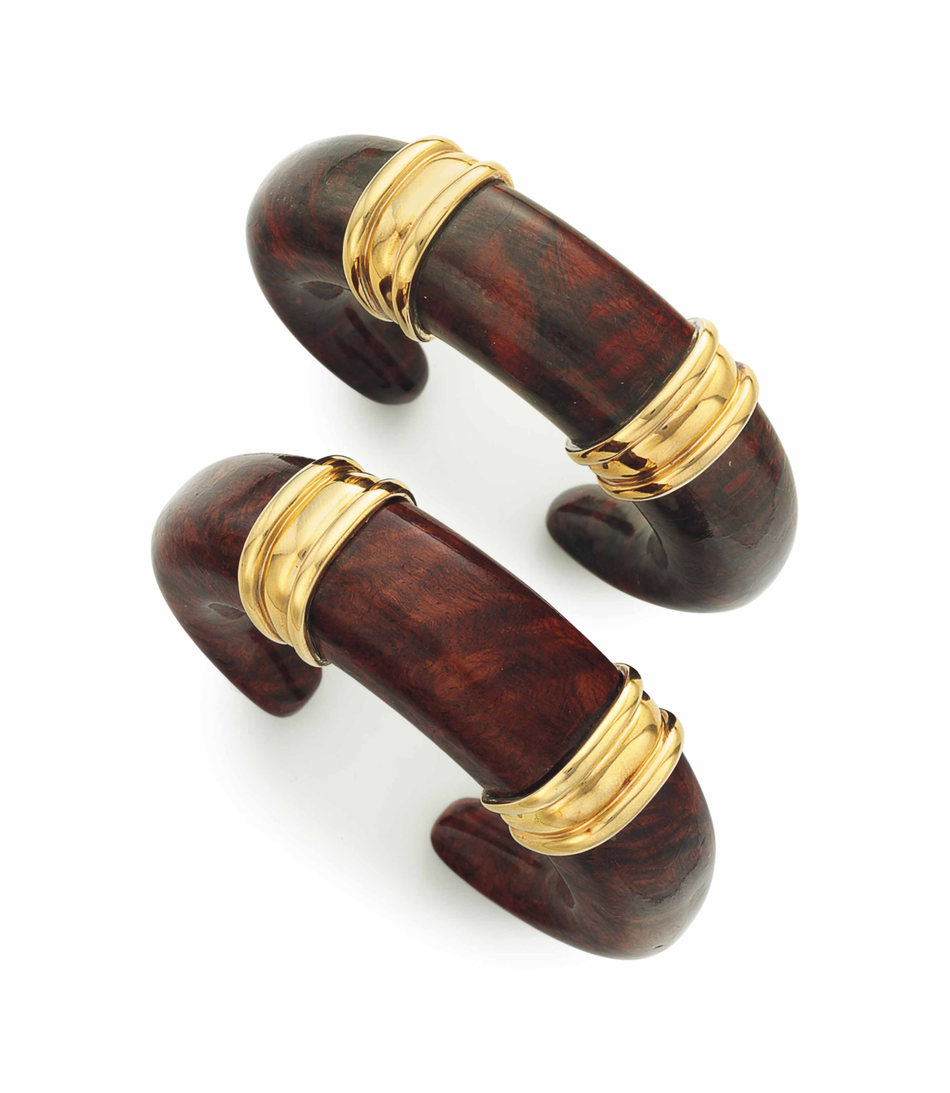 A PAIR OF WOOD AND GOLD CUFF BRACELETS, BY VERDURA Christie's