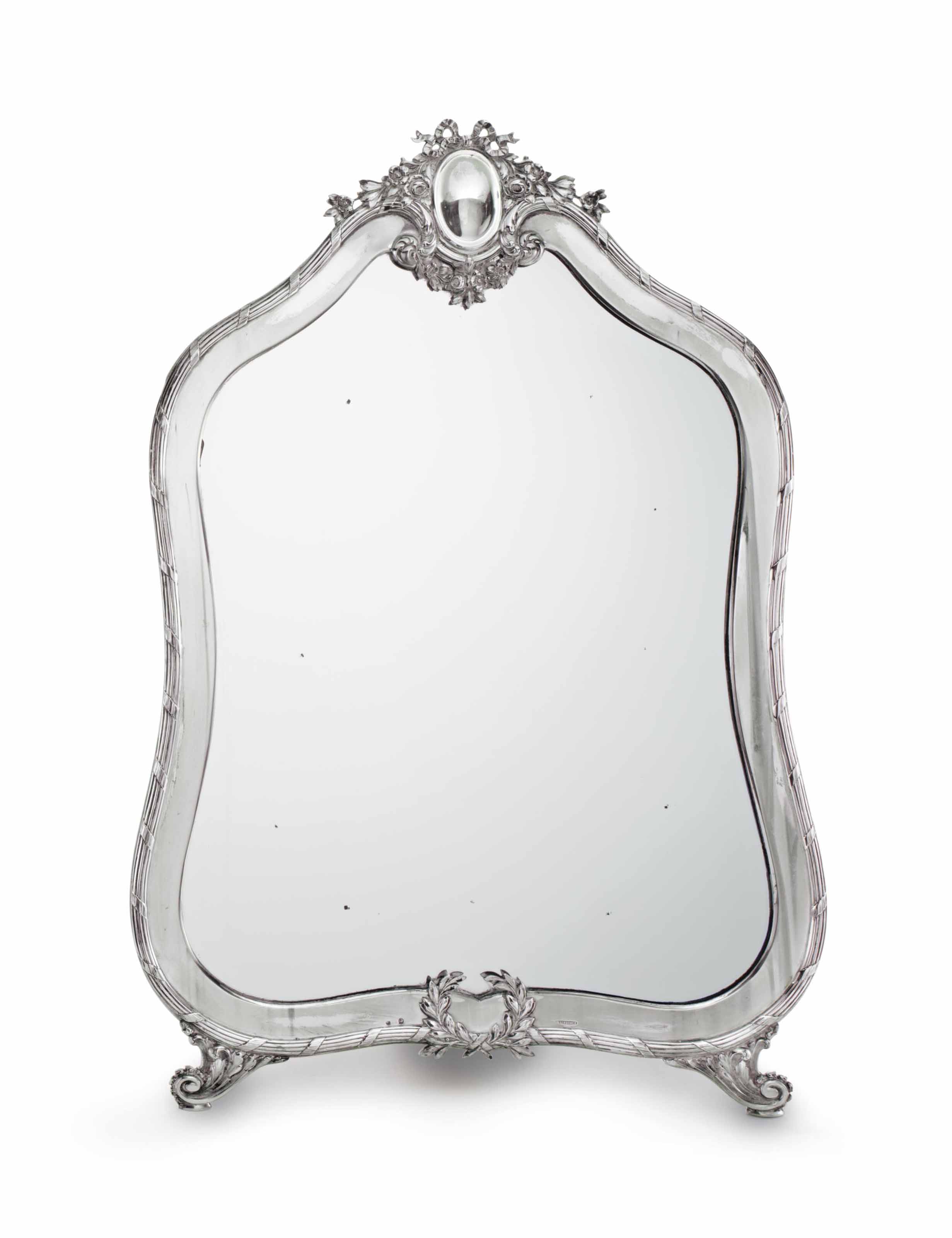 AN AUSTRIAN SILVER TABLE EASEL MIRROR , MARK OF JOSEPH CARL KLINKOSH