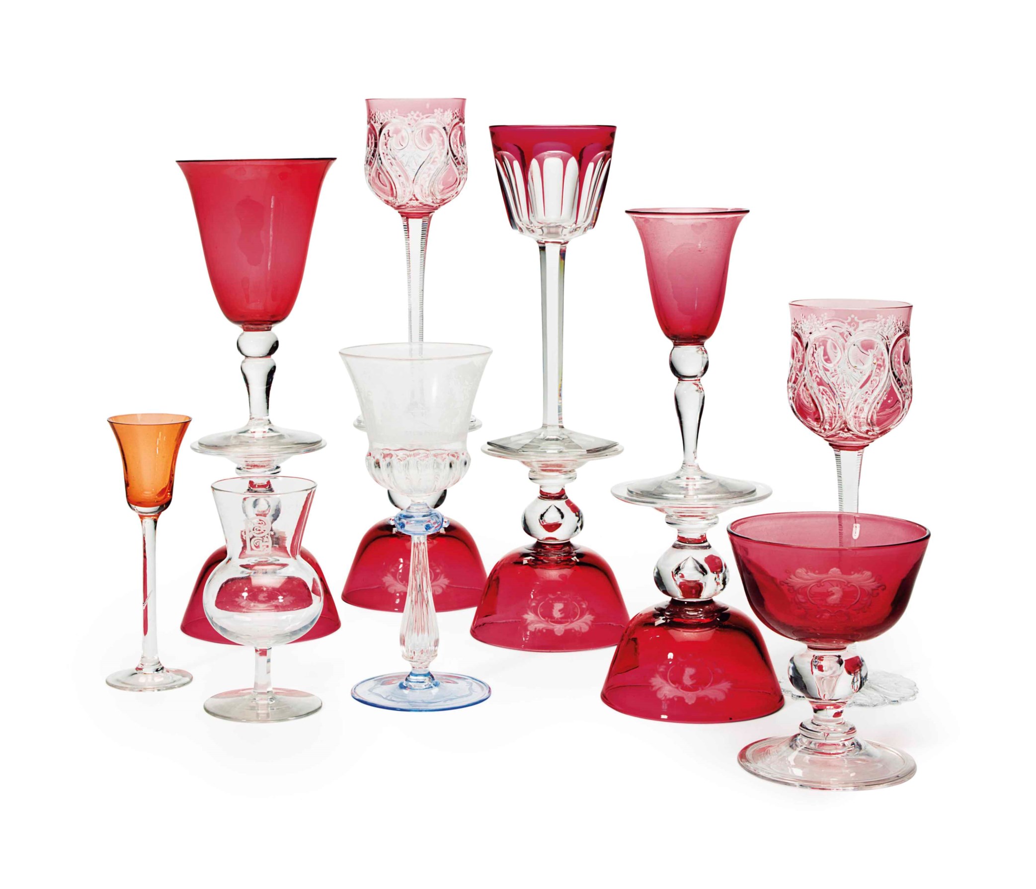 EIGHT SETS OF CONTINENTAL COLORED GLASS STEMWARE