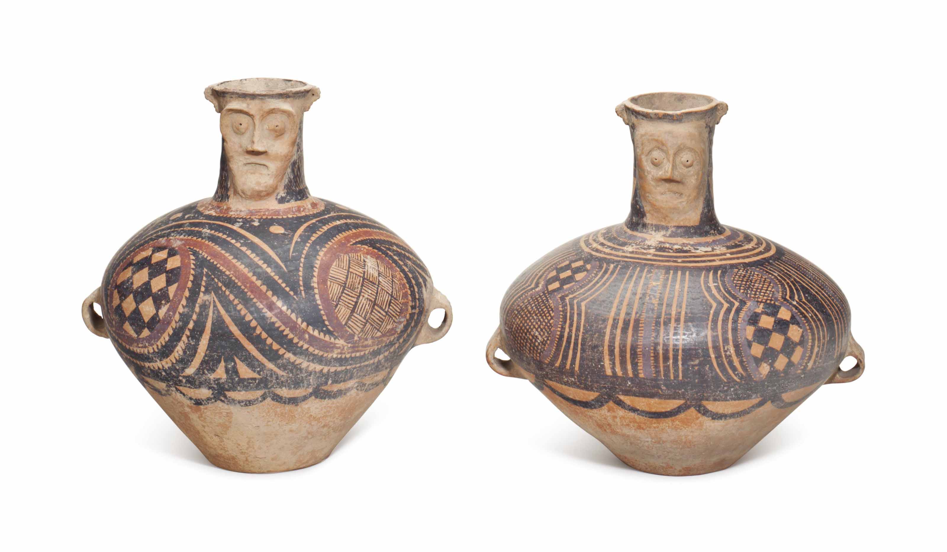 TWO CHINESE NEOLITHICSTYLE PAINTED POTTERY FIGURAL JARS Christie's