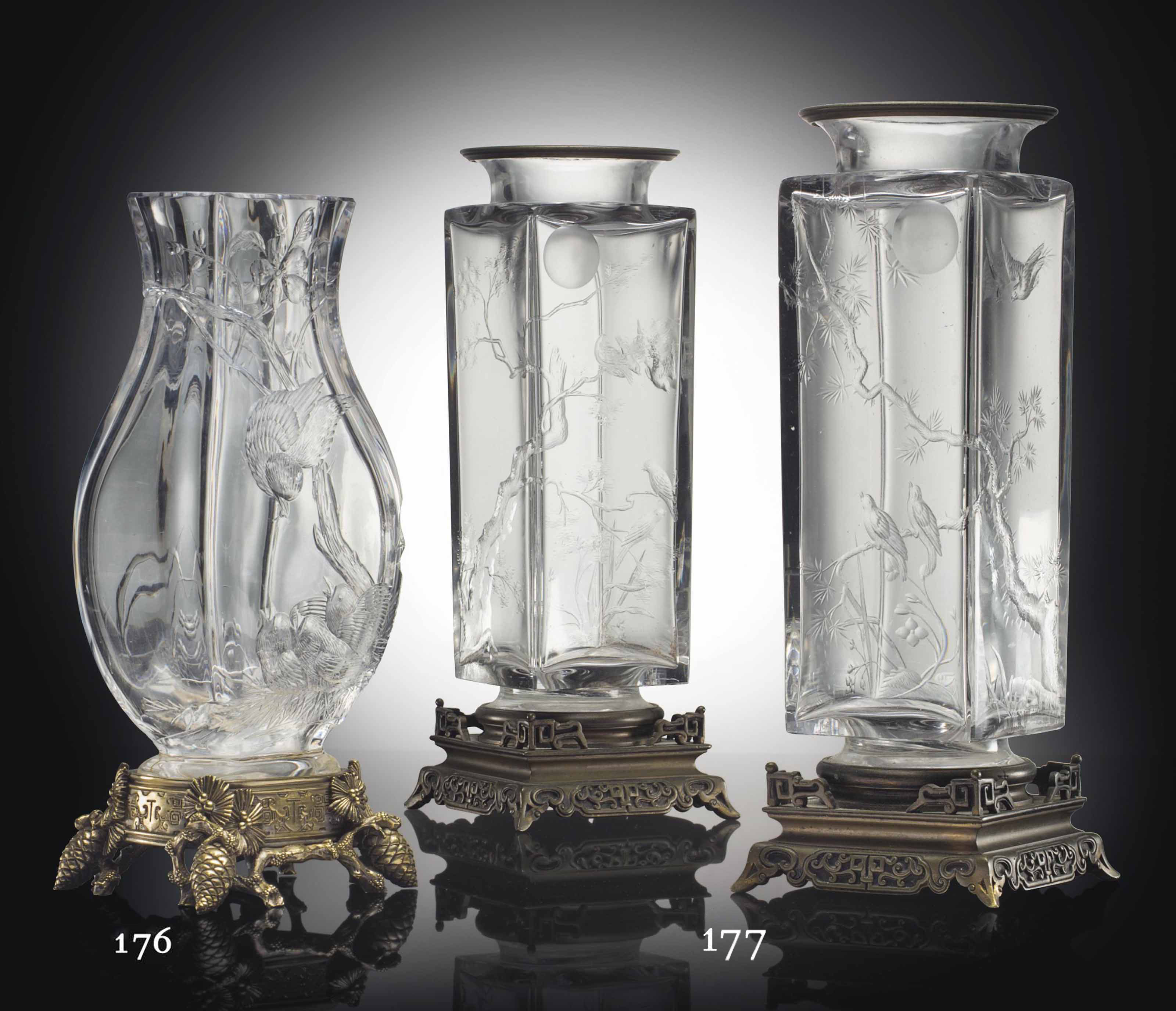 A Pair Of French Japonisme Bronze Mounted Cut And Engraved