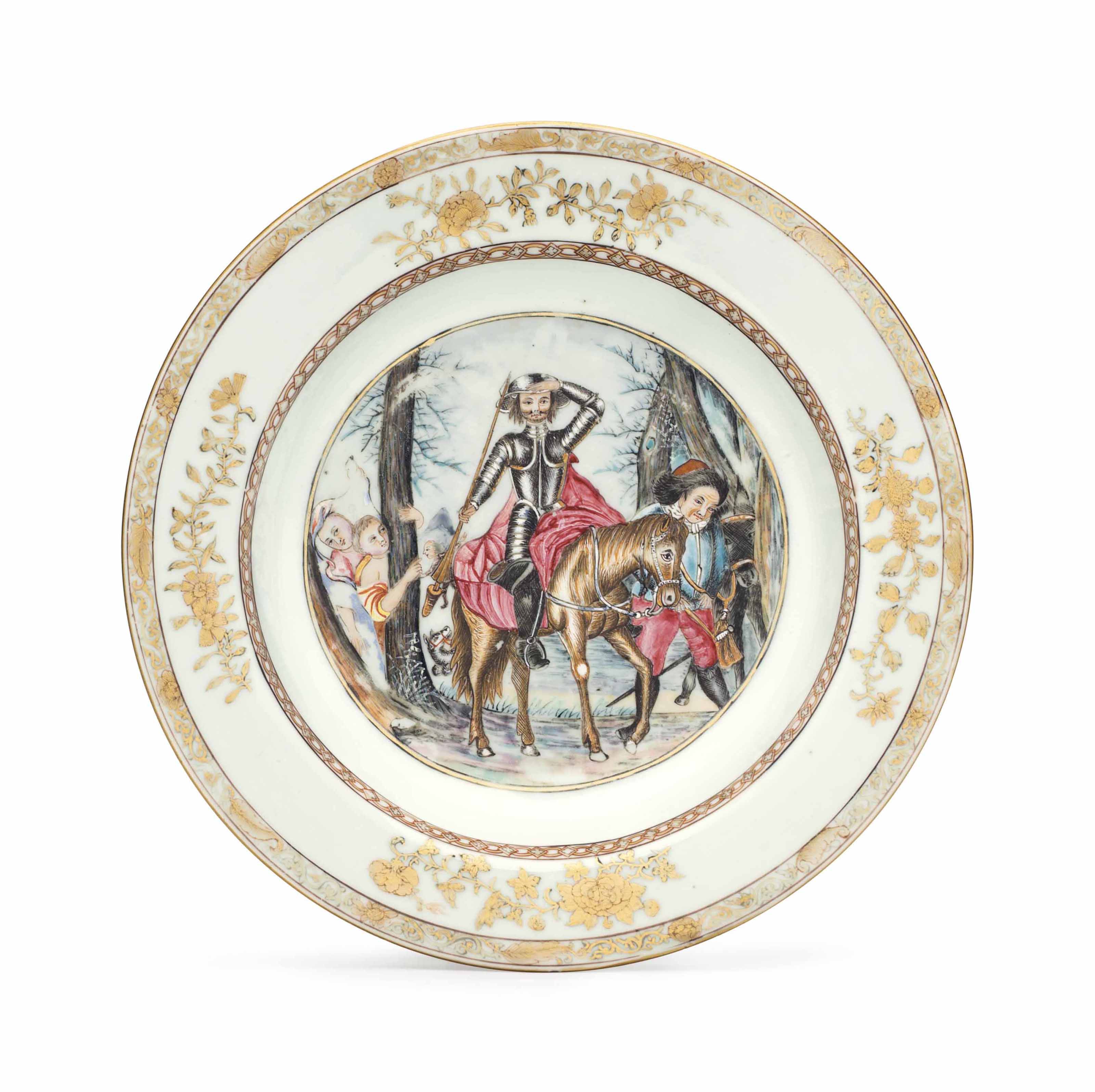 A RARE FAMILLE ROSE 'DON QUIXOTE' SOUP PLATE , CIRCA 1740 ...
