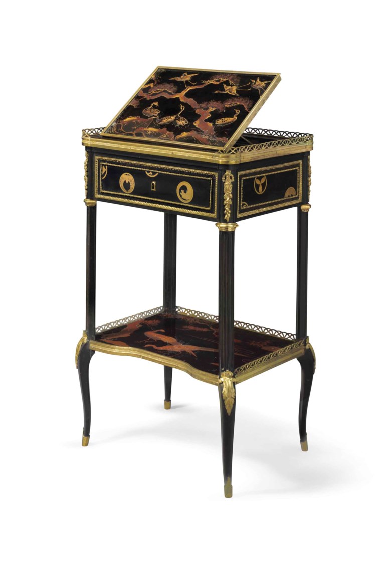 A Louis XVI ormolu-mounted ebony and Japanese lacquer table à pupitre, attributed to Martin Carlin, circa 1775-1780. 30½  in (74  cm) high, 18  in (45.5  cm) wide, 13½  in (34.5  cm) deep. Sold for $161,000 on 13 April 2016 at Christie’s in New York