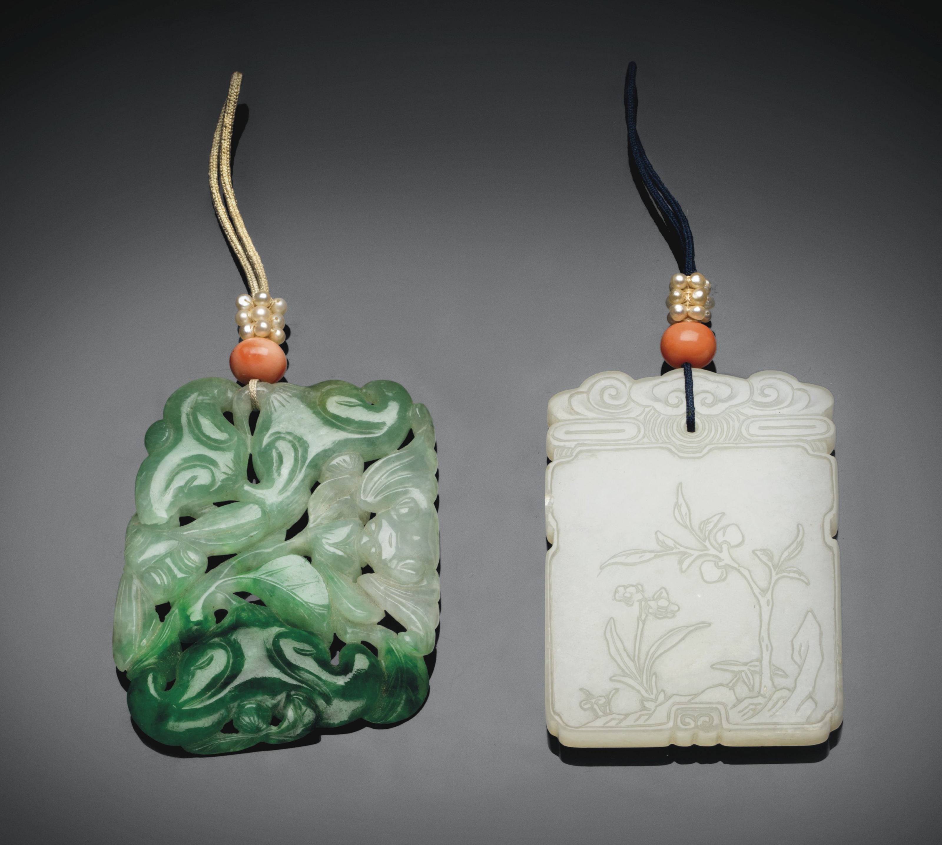 A WHITE JADE PLAQUE AND A JADEITE PLAQUE , LATE QING DYNASTY Christie's