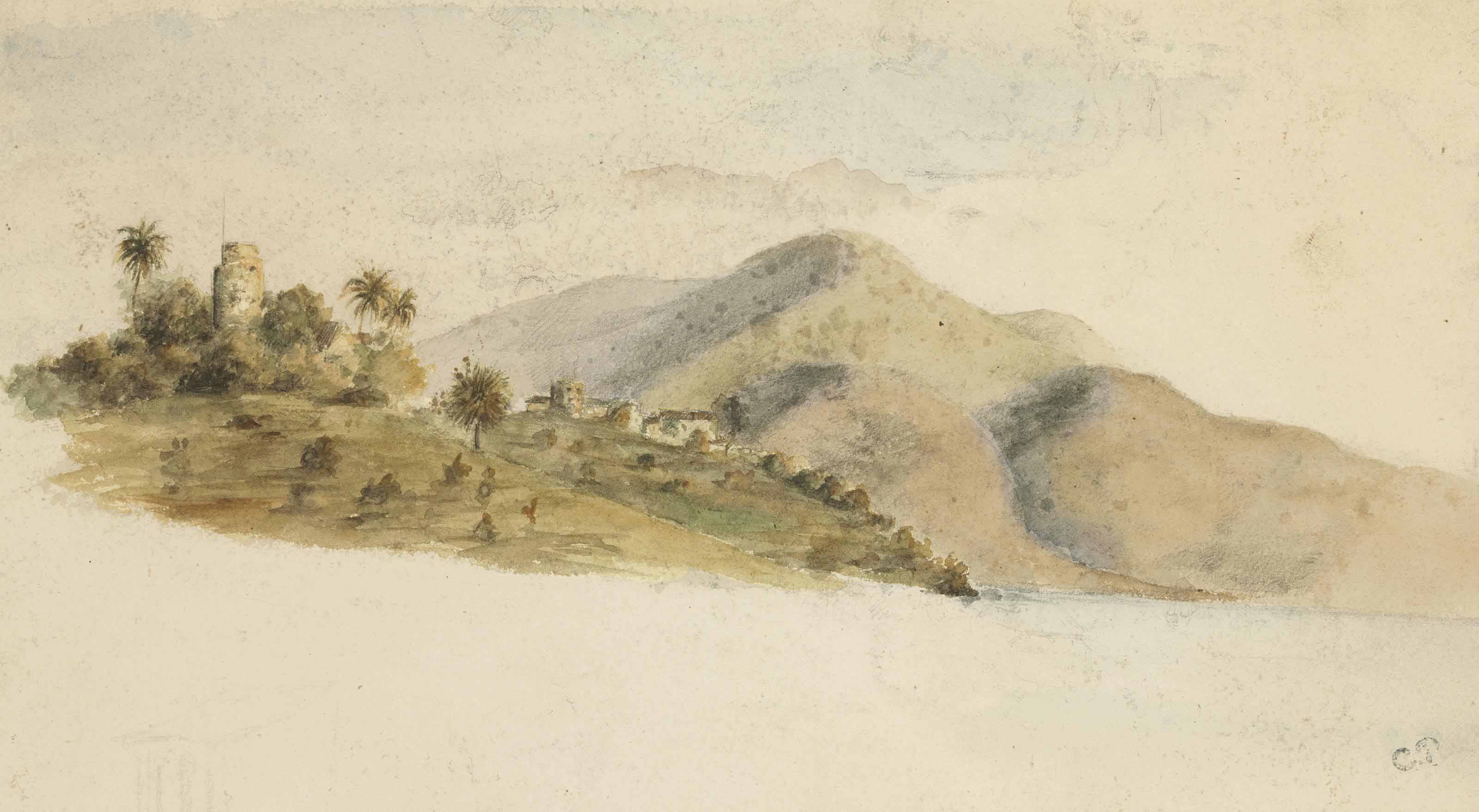 Paysage à Saint Thomas (recto); Etudes (verso)