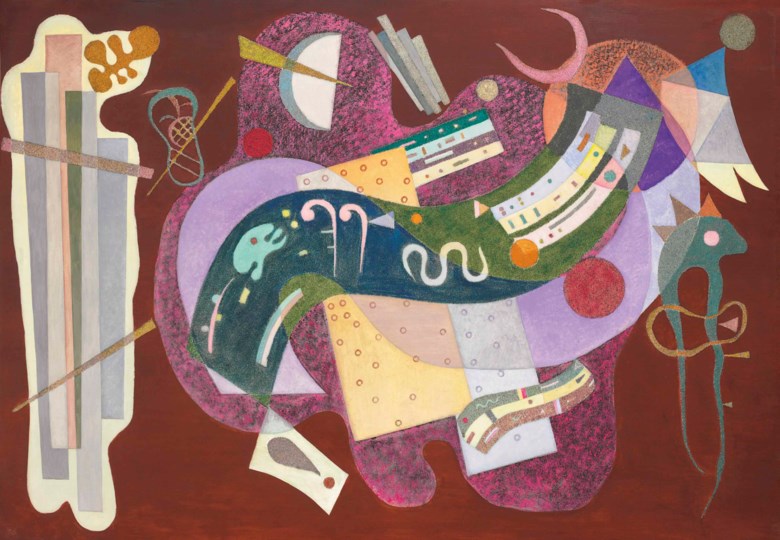 Wassily Kandinsky (1866-1944), Rigide et courbé, executed in Paris, December 1935. 44⅞ x 63⅞  in (114 x 162.4  cm). Sold for $23,319,500 on 16 November 2016  at Christie’s in New York