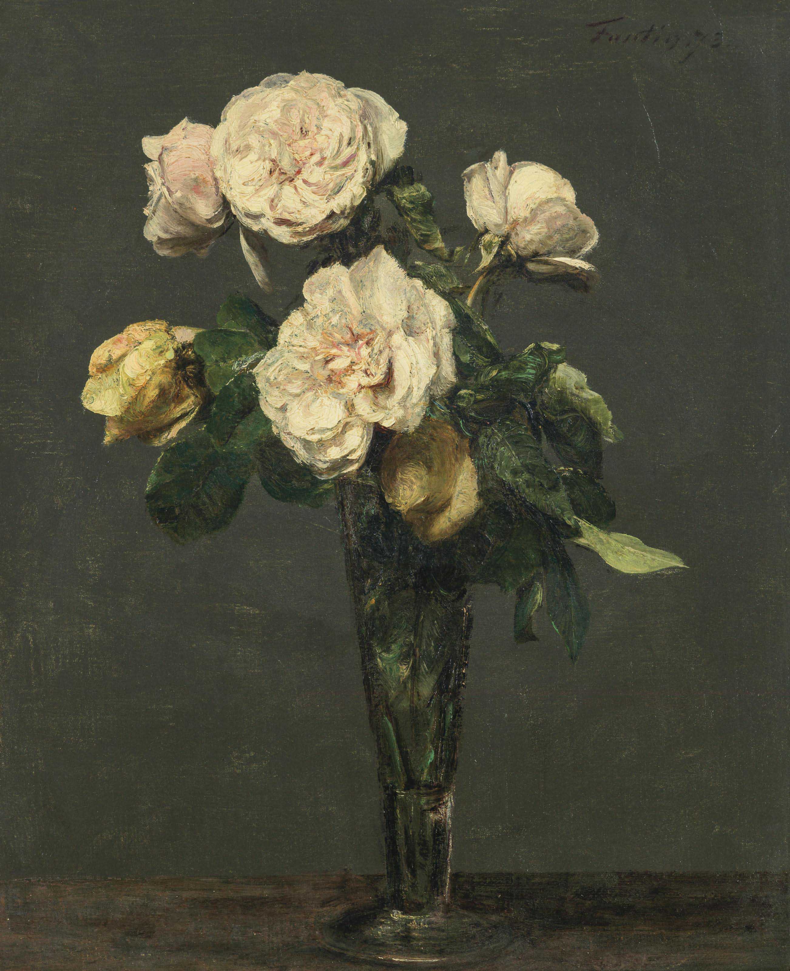 Henri Fantin-Latour (1836-1904), Roses thé dans une flûte à