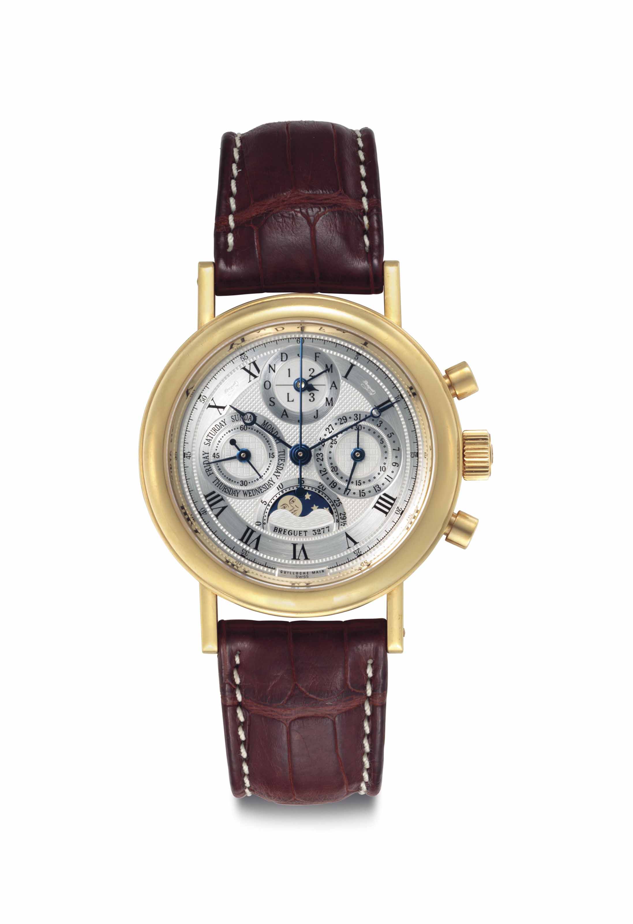 Breguet. A Fine 18k Gold Perpetual Calendar Chronograph Wristwatch with