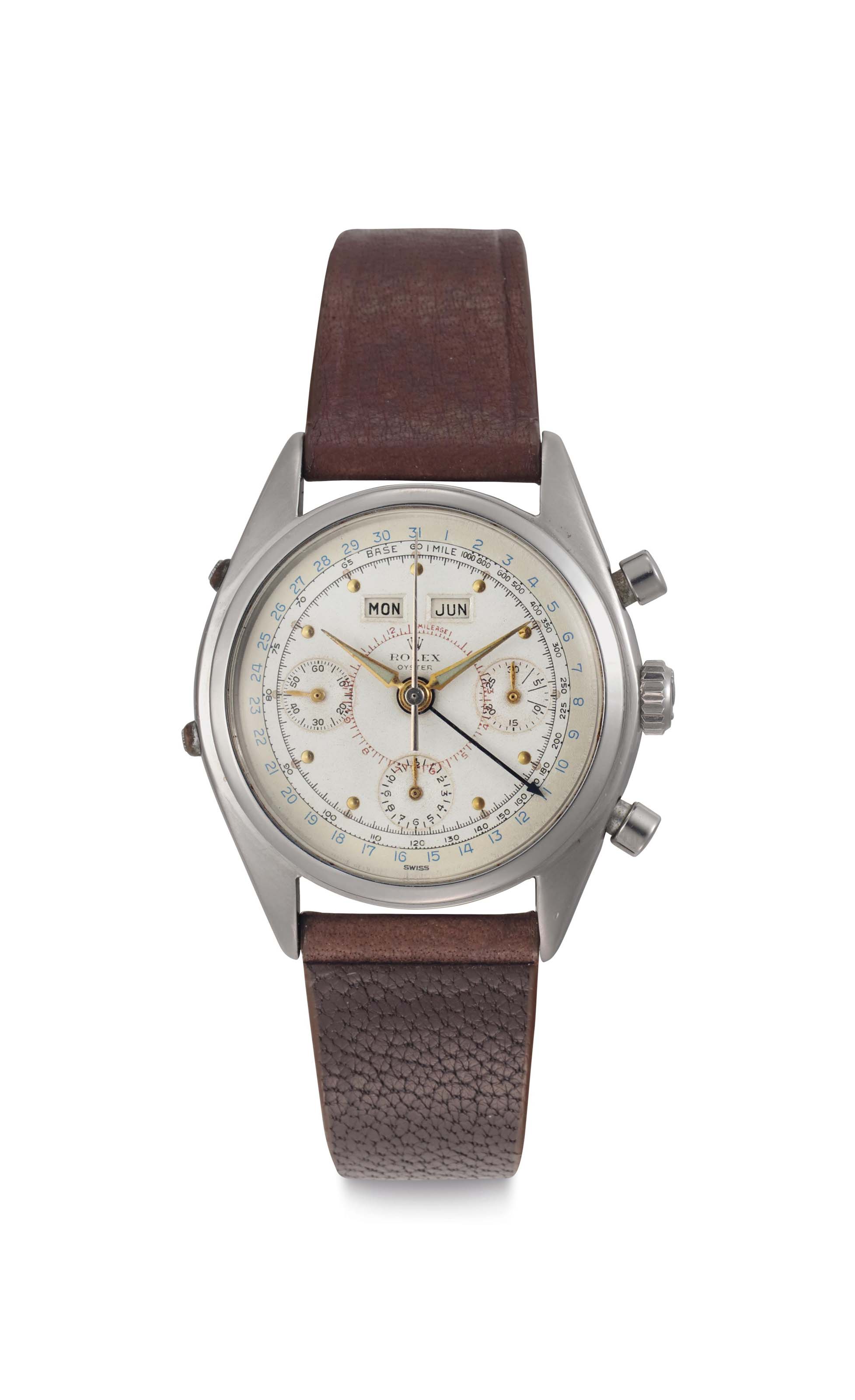 Rolex A Stainless Steel Triple Calendar Chronograph Wristwatch