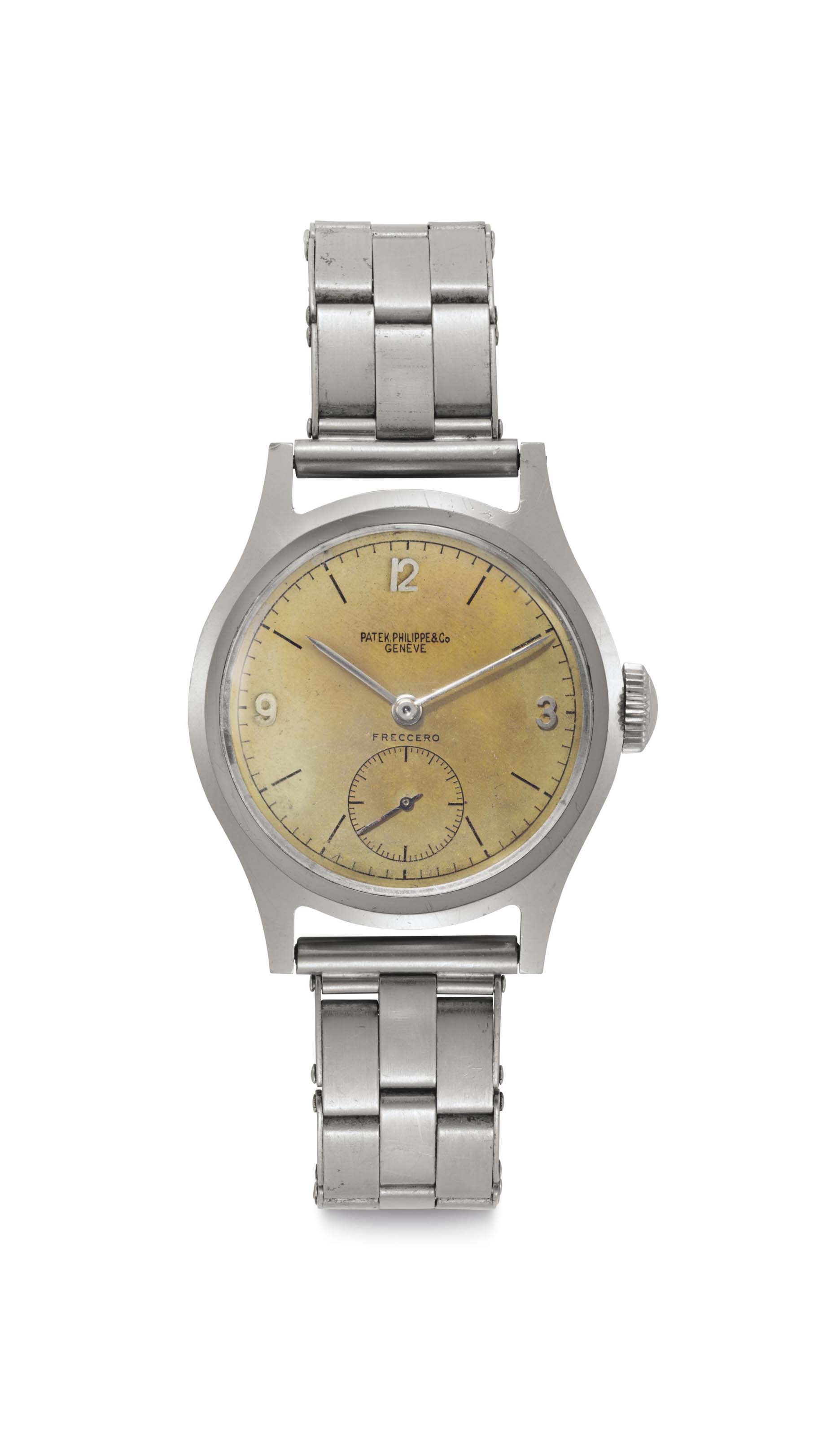 Patek Philippe. A stainless-steel wristwatch with &lsquo;tropical&rsquo; dial and bracelet. Signed Patek Philippe &amp; Co., Gen&egrave;ve. Retailed by Freccero. Ref. 565. Movement No. 926'255. Case No. 634'112. Manufactured in 1944. Sold for $77,500 on 6 December 2016