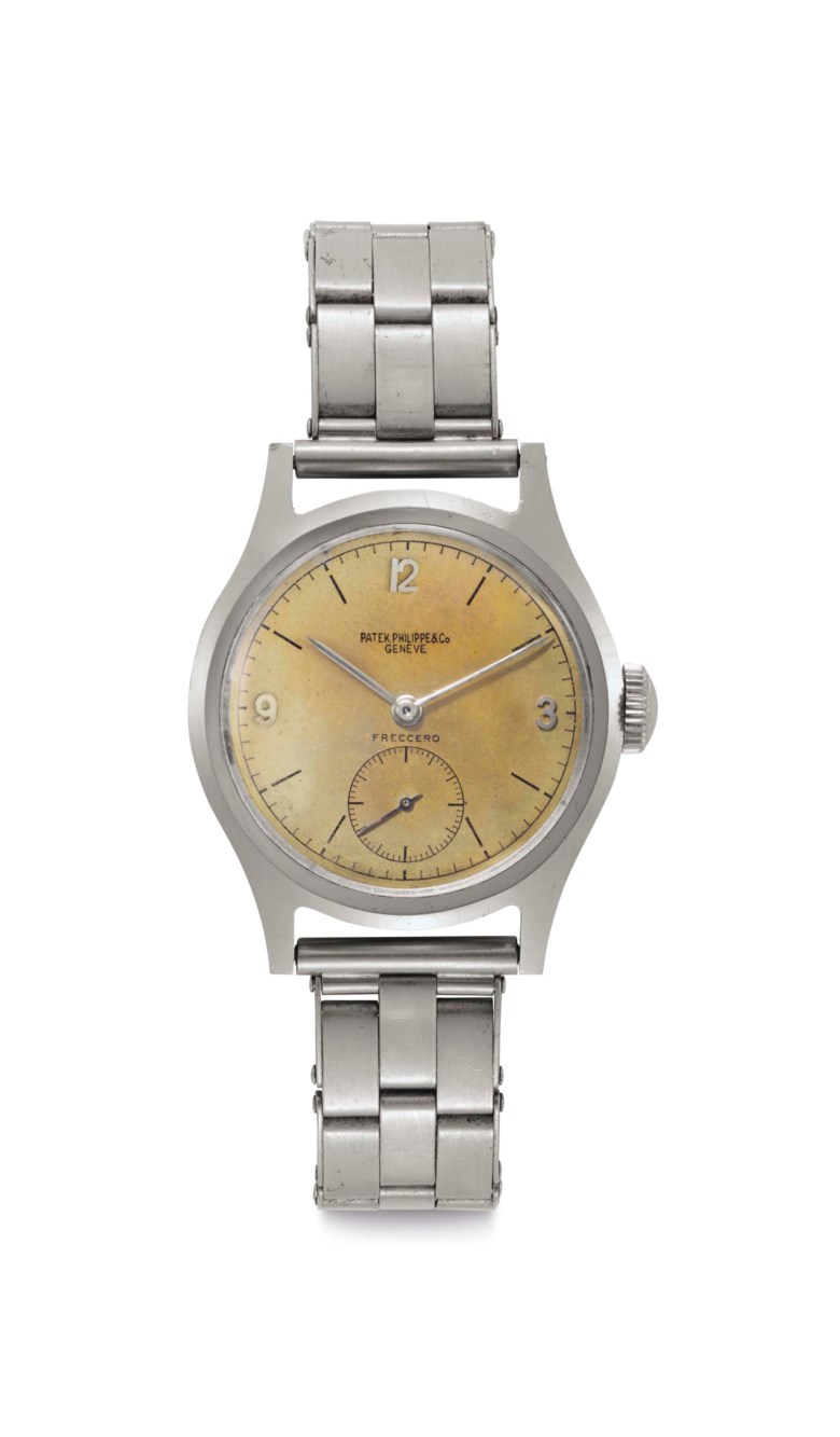 Patek Philippe. A stainless-steel wristwatch with ‘tropical’ dial and bracelet. Signed Patek Philippe & Co., Genève. Retailed by Freccero. Ref. 565. Movement No. 926255. Case No. 634112. Manufactured in 1944. Sold for $77,500 on 6 December 2016