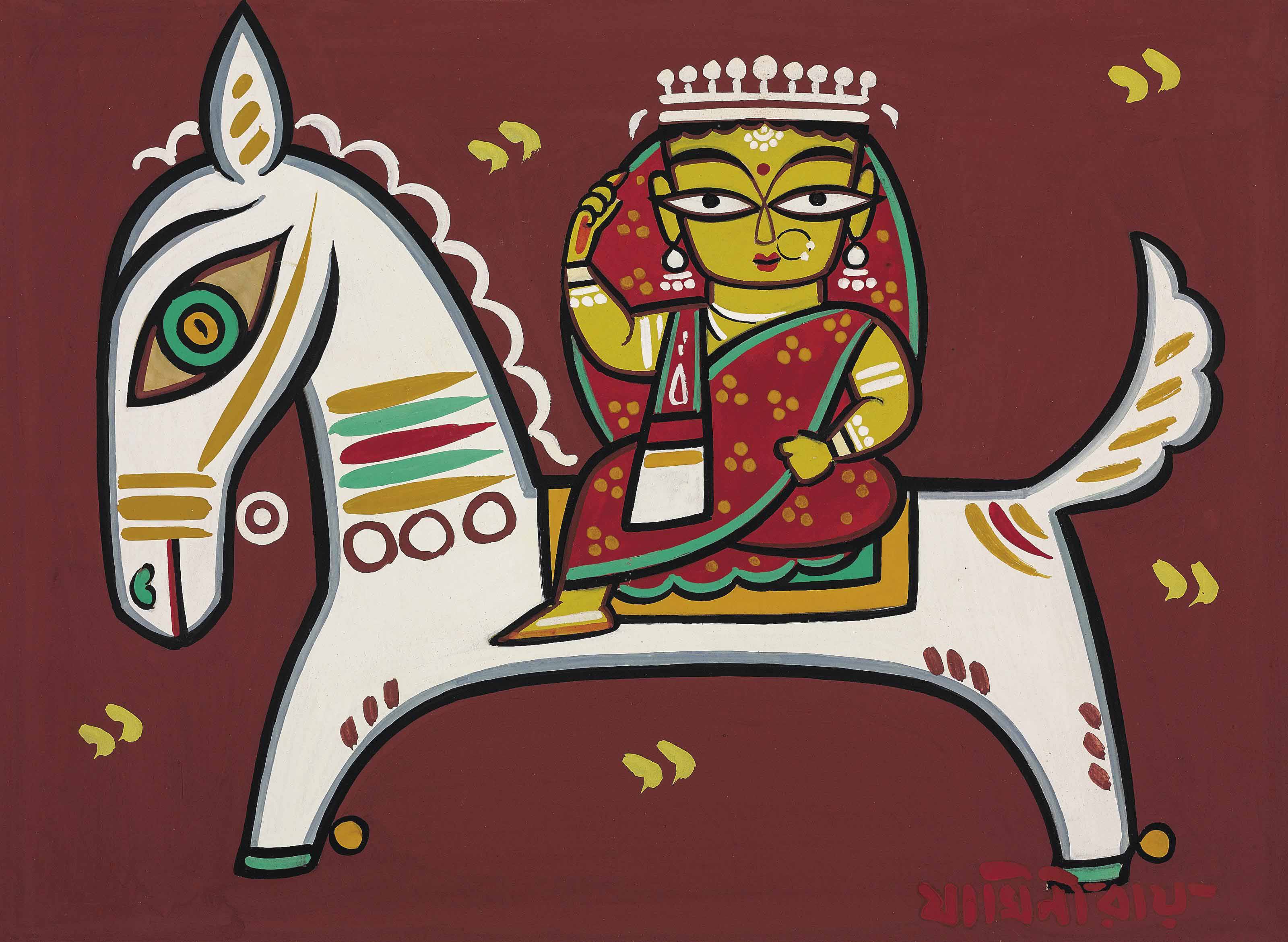 JAMINI ROY (18871972) , Untitled (Woman on Horseback