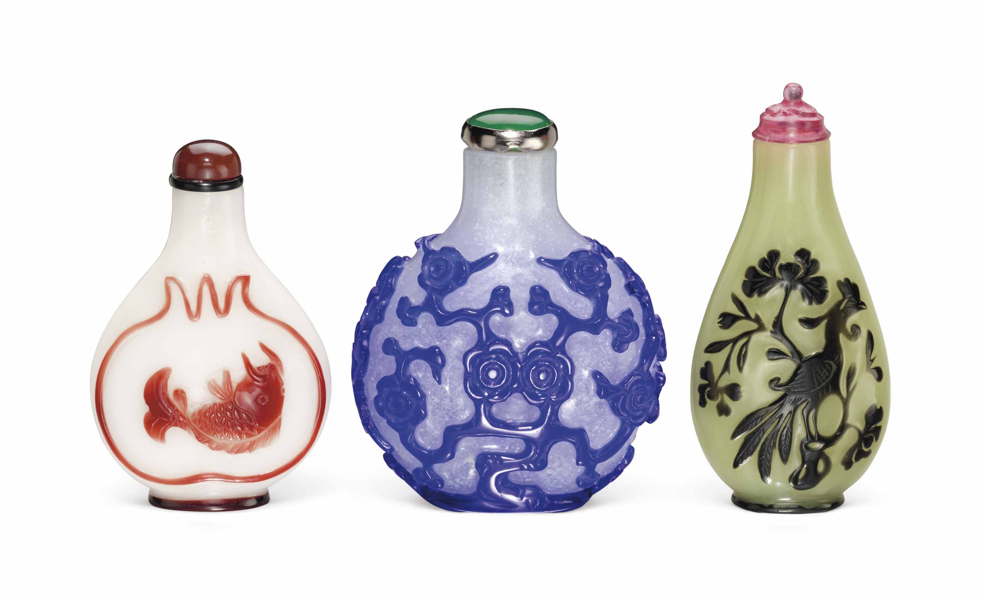 THREE OVERLAY GLASS SNUFF BOTTLES , 18001880 Christie's