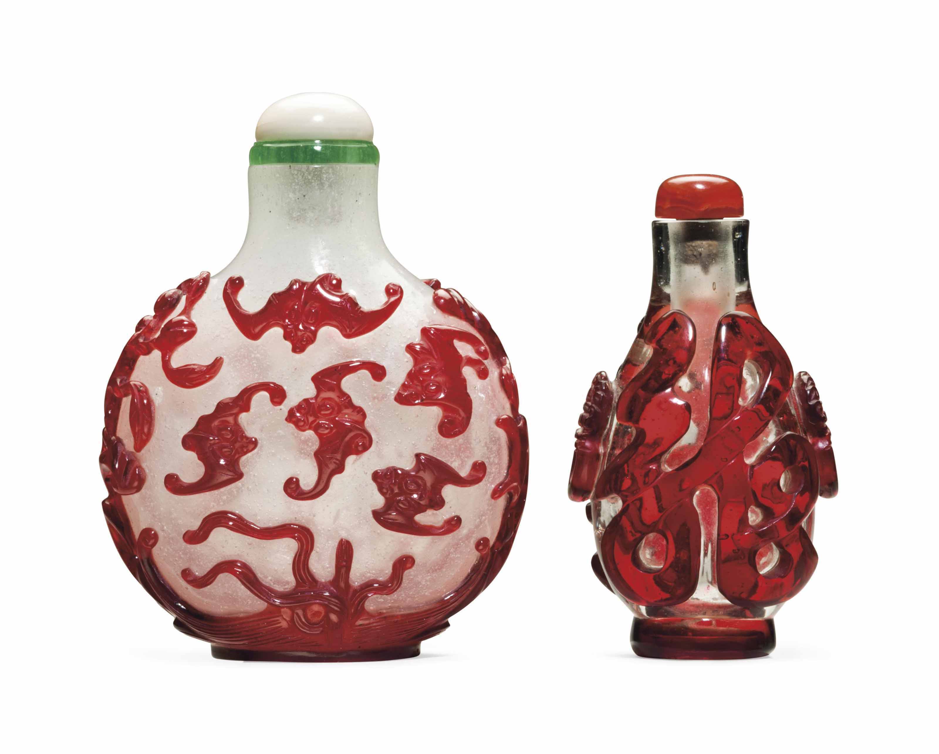 TWO REDOVERLAY GLASS SNUFF BOTTLES , 17801860 Christie's