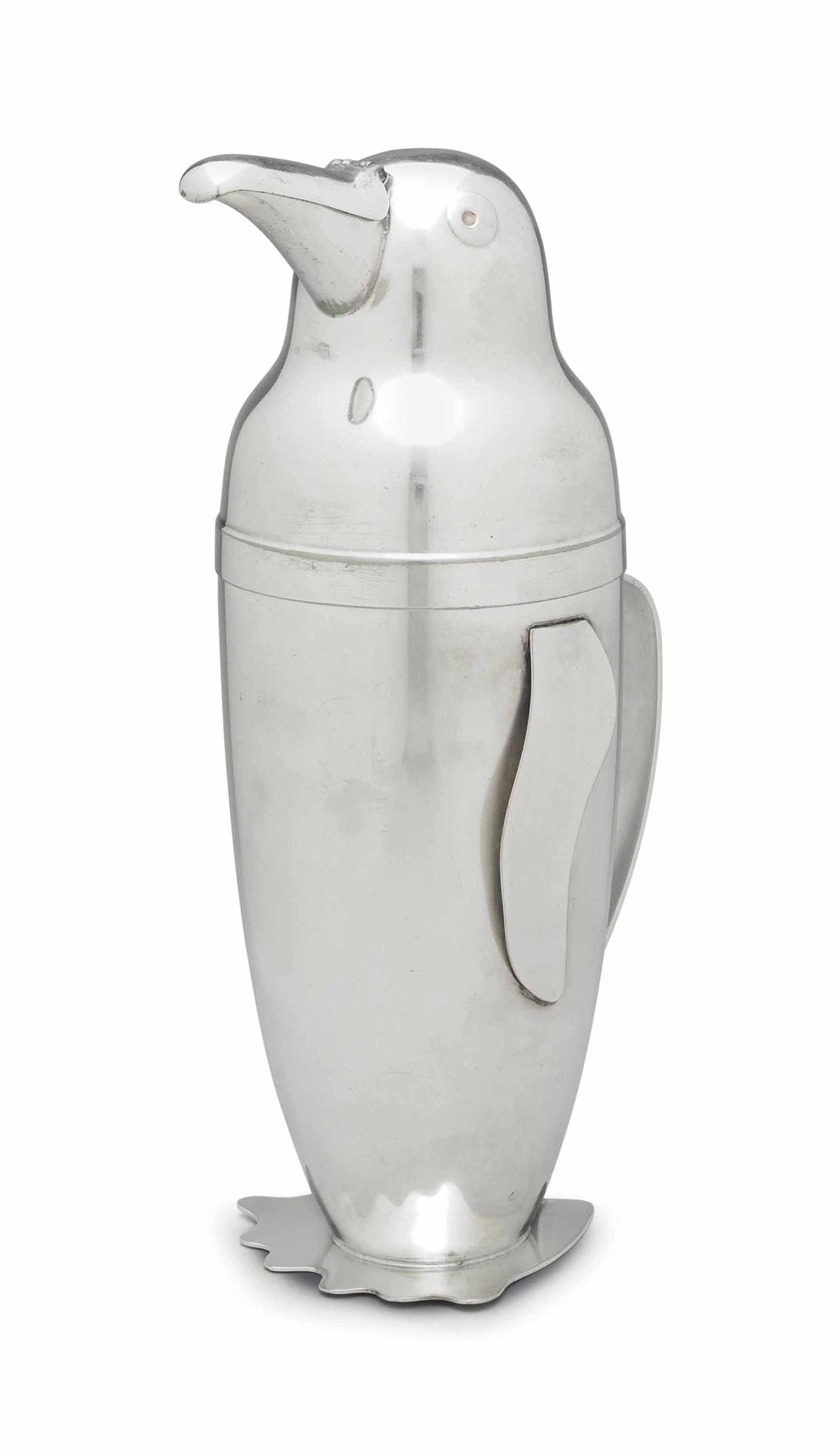 An American Silver Plated Penguin Cocktail Shaker Designed By