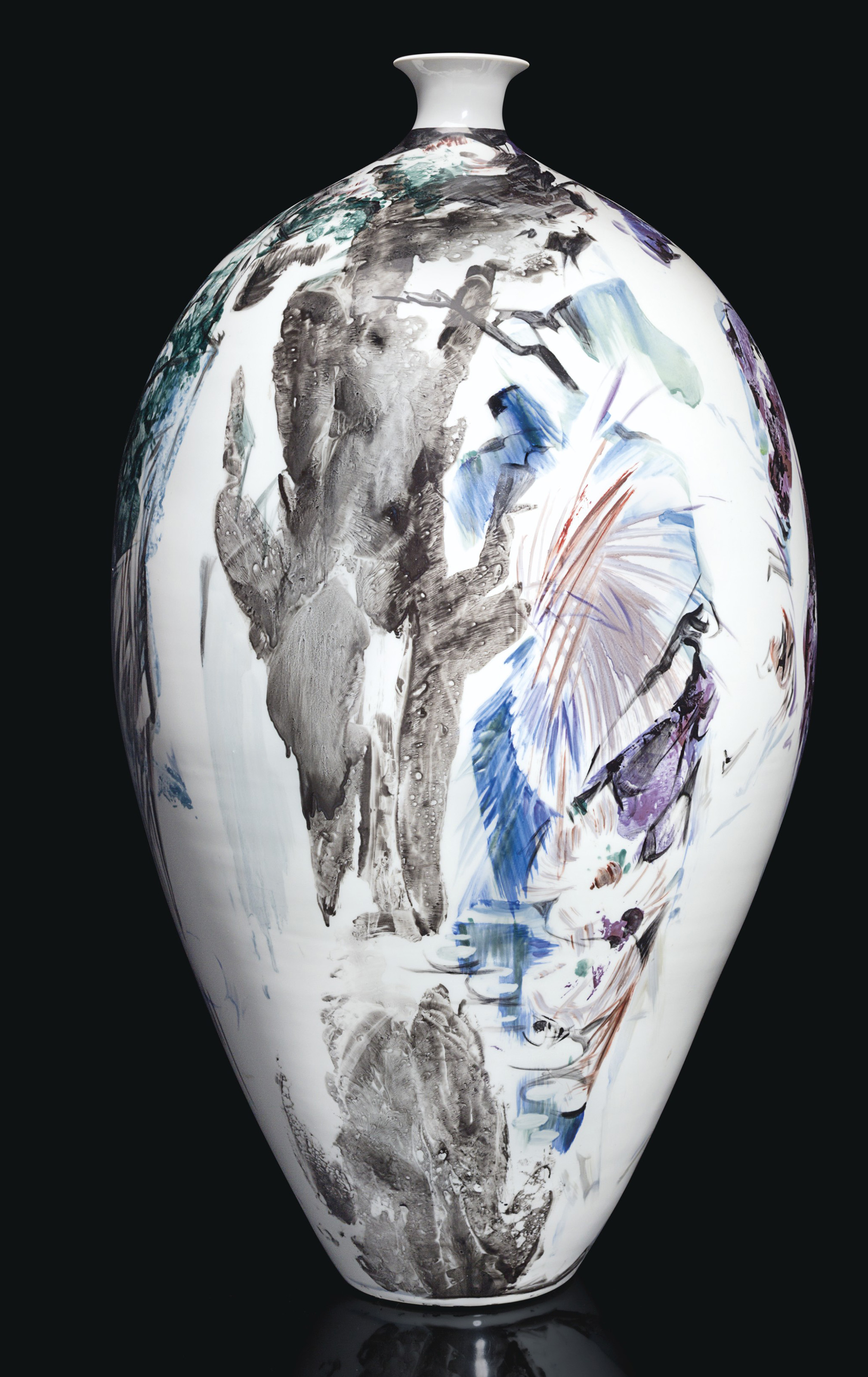 A LARGE MEISSEN PORCELAIN VASE PAINTED BY PROFESSOR HEINZ WERNER