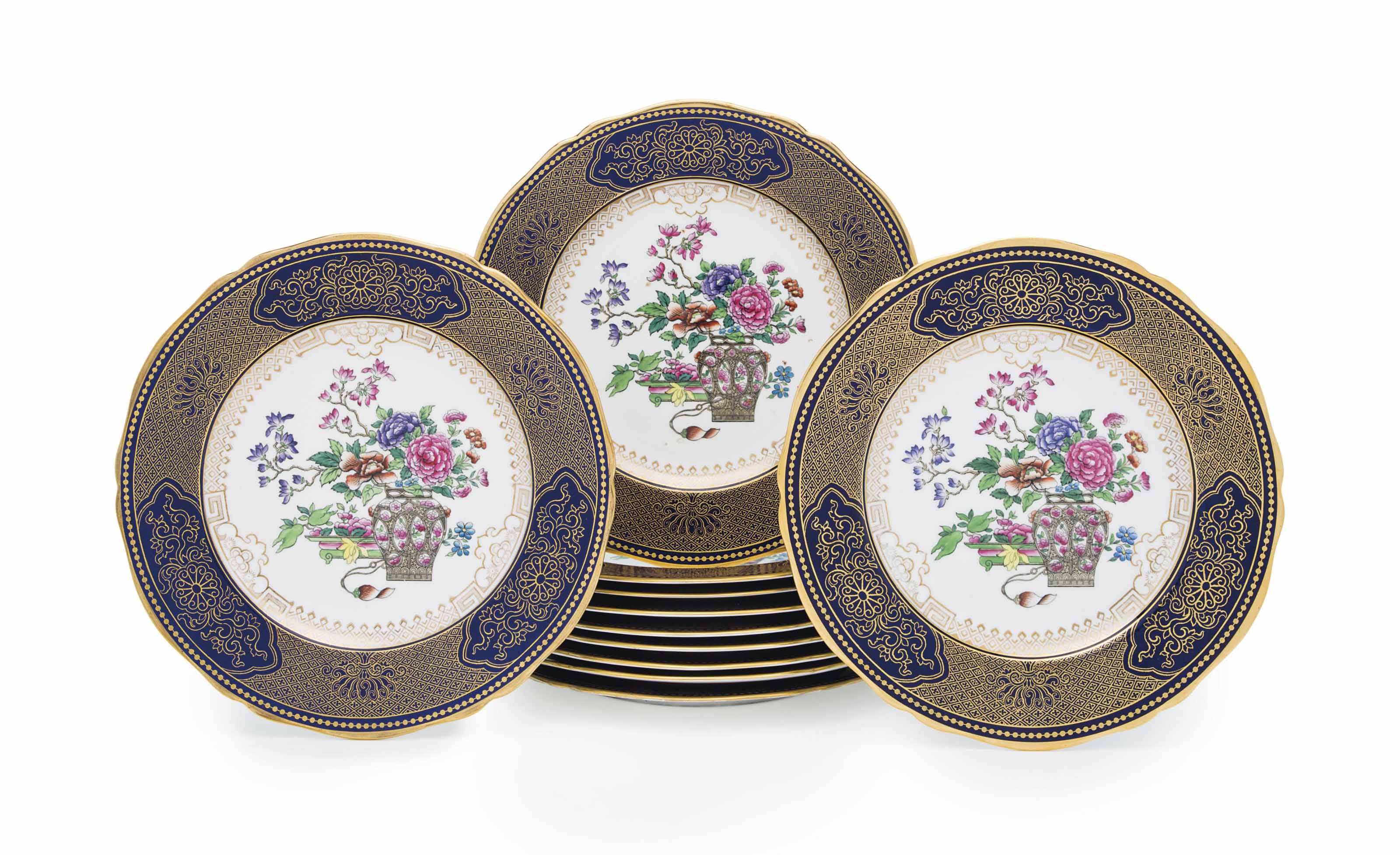 A SET OF TWELVE SPODE COPELAND PORCELAIN PLATES , LATE 19TH CENTURY