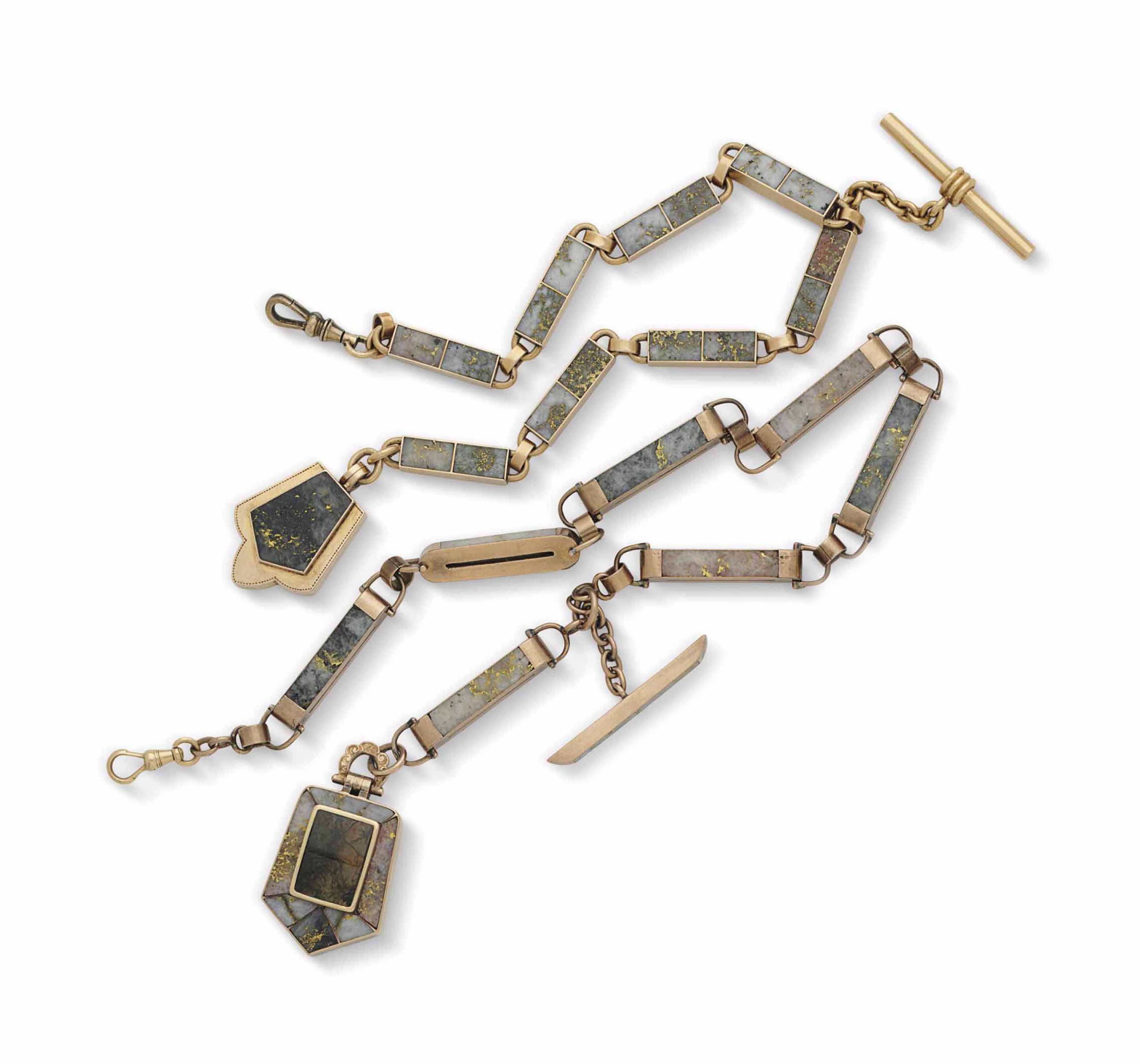 TWO 'PRINCE ALBERT' CALIFORNIA GOLD AND GOLDQUARTZ POCKET WATCH CHAINS