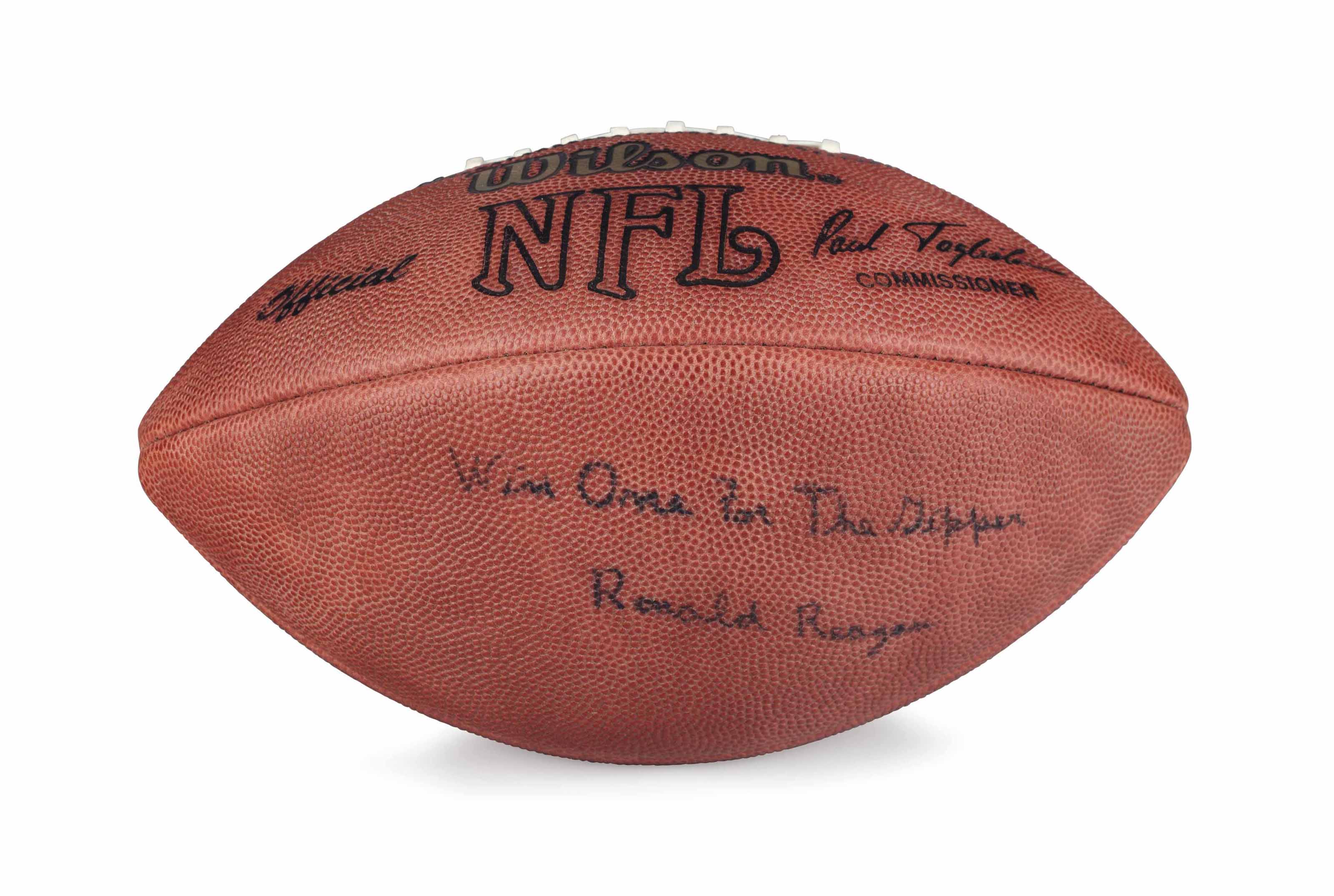 Reagan Ronald 1911 2004 An Official Nfl Wilson Football Signed And Inscribed By Reagan On The Blank Panel Win One For The Gipper Ronald Reagan 11 Inches Long Unused And Housed In Its