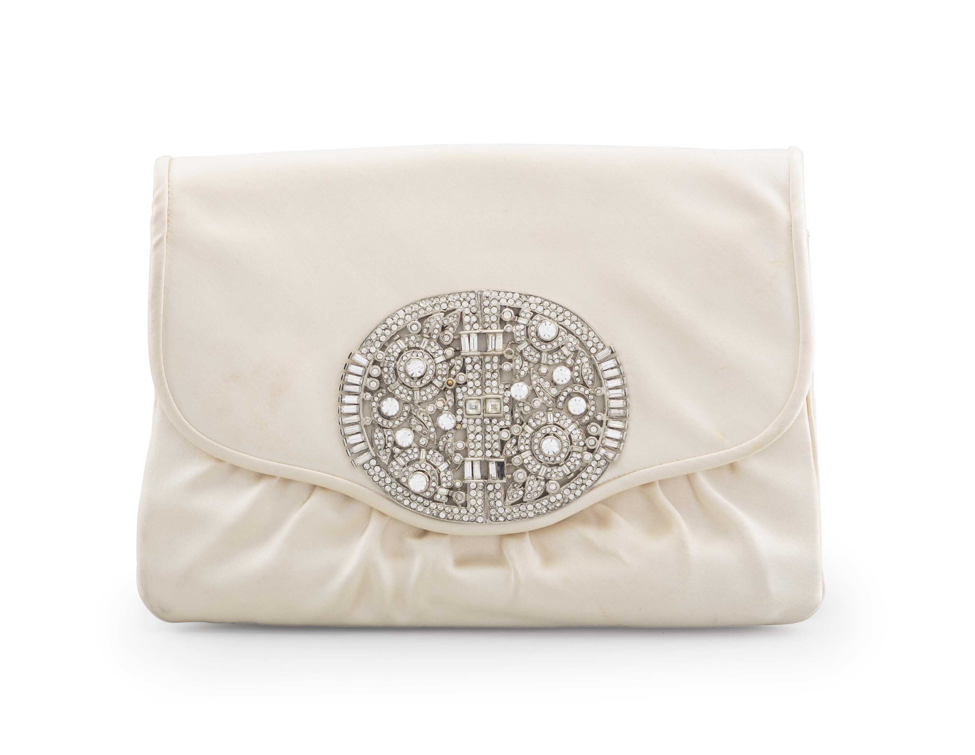 cream satin clutch bag