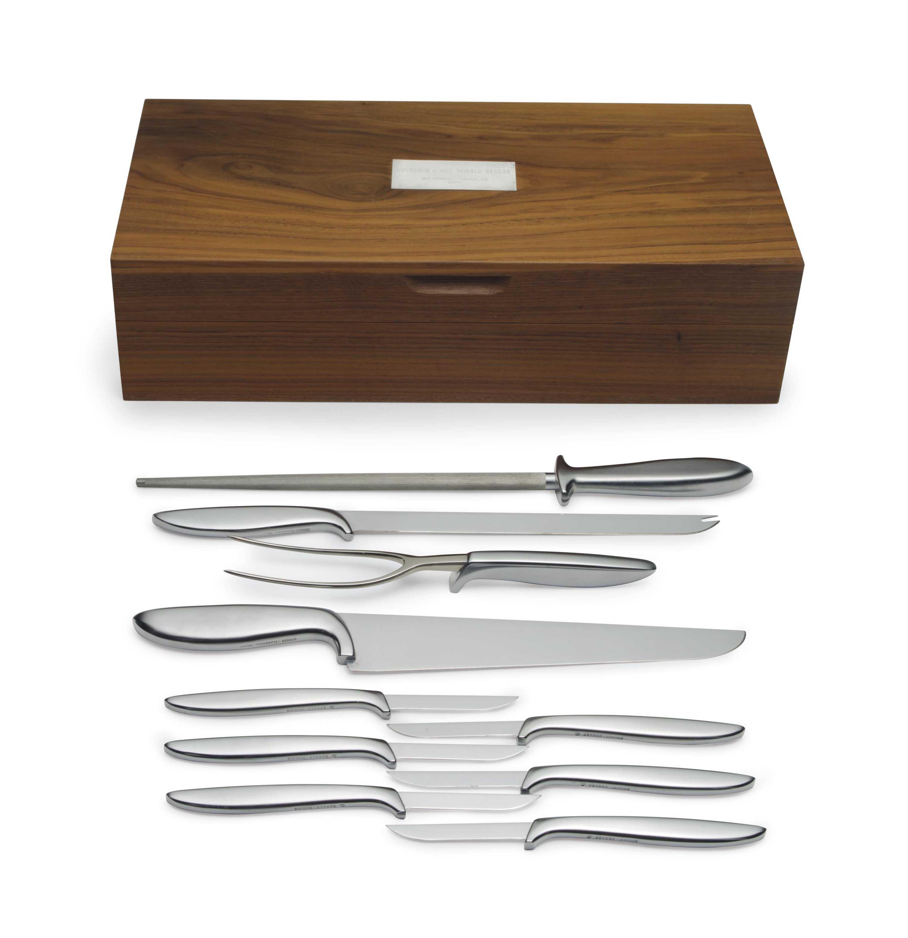 PRESIDENT RONALD REAGAN A SET OF EIGHTEEN GERBER STAINLESS STEEL STEAK