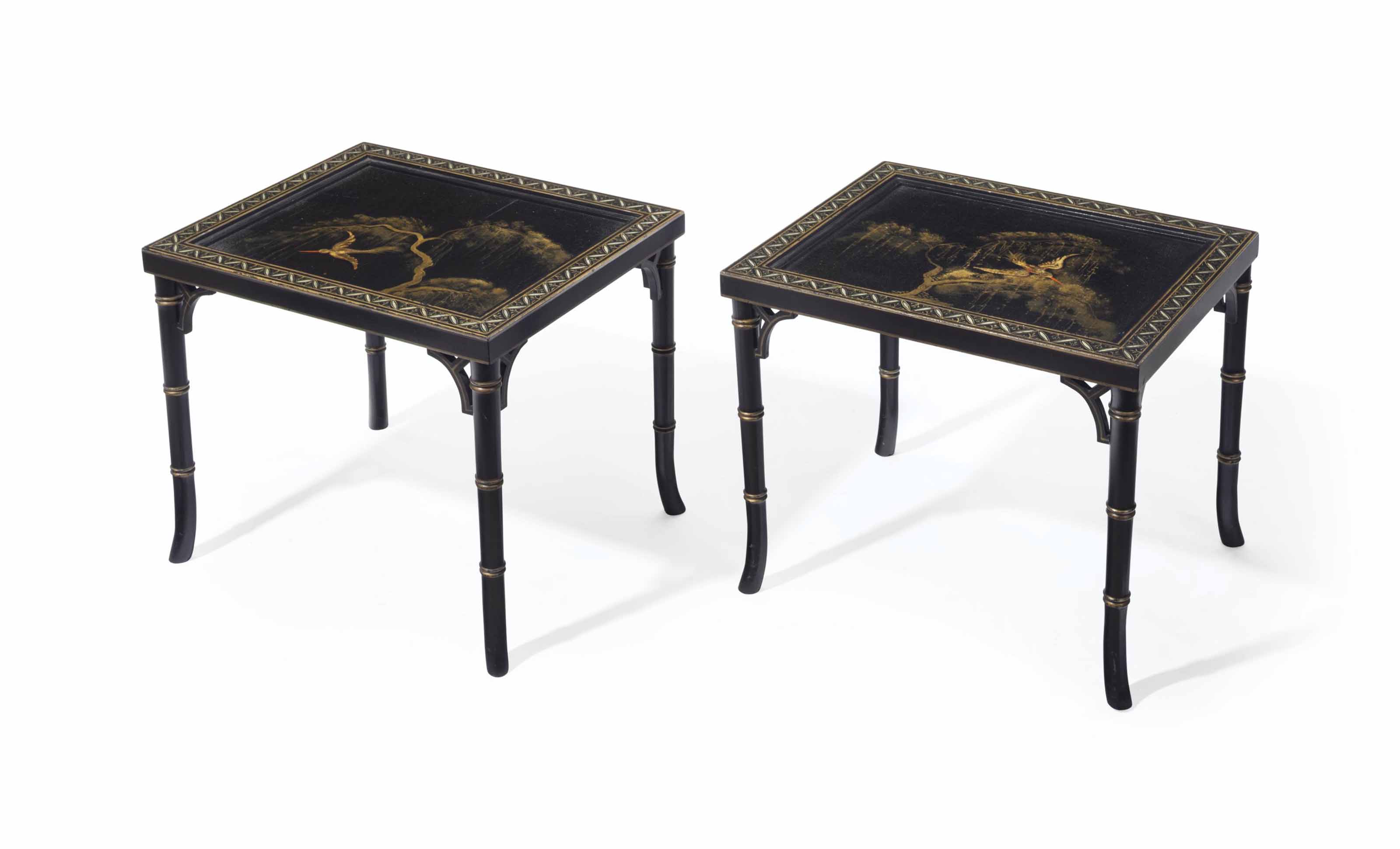 A Pair Of Black Painted And Chinese Lacquer Side Tables Second Half 20th Century Furniture Lighting Christie S