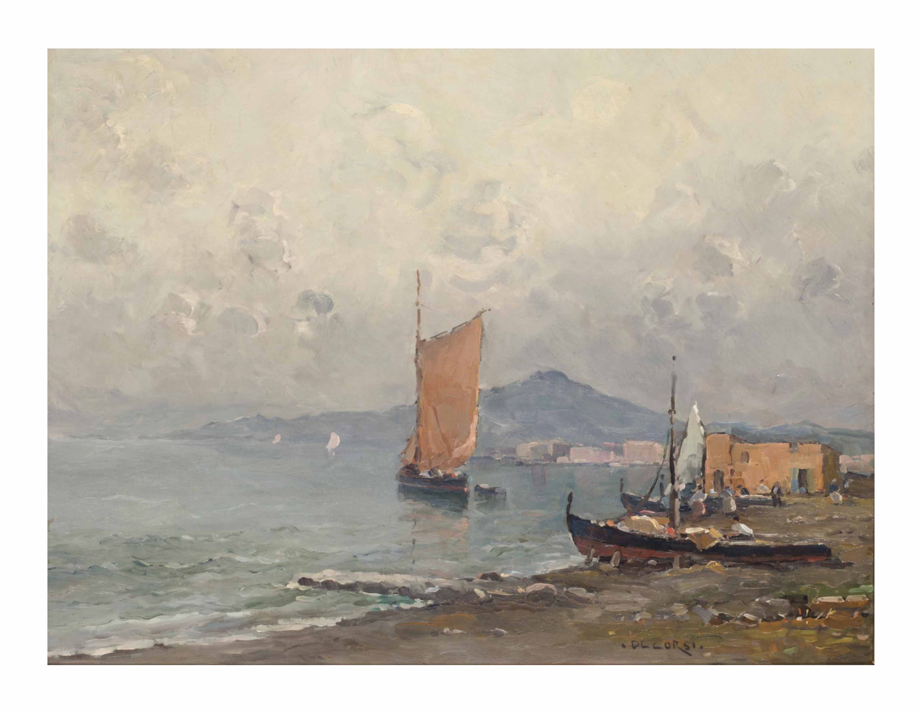 Nicola De Corsi Italian 1882 1956 Sailboats In The Bay Of