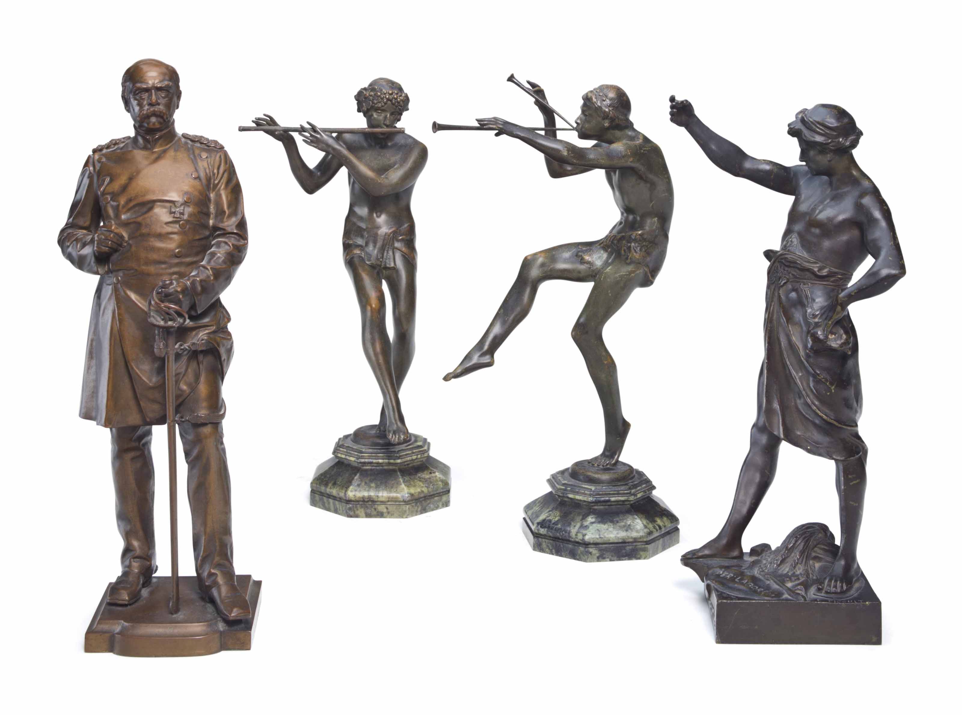 A GROUP OF FOUR SMALL PATINATEDBRONZE FIGURES , LATE 19TH/EARLY 20TH