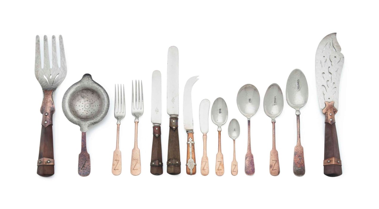 AN ASSEMBLED AMERICAN MIXEDMETAL PART FLATWARE SERVICE, MARK OF R