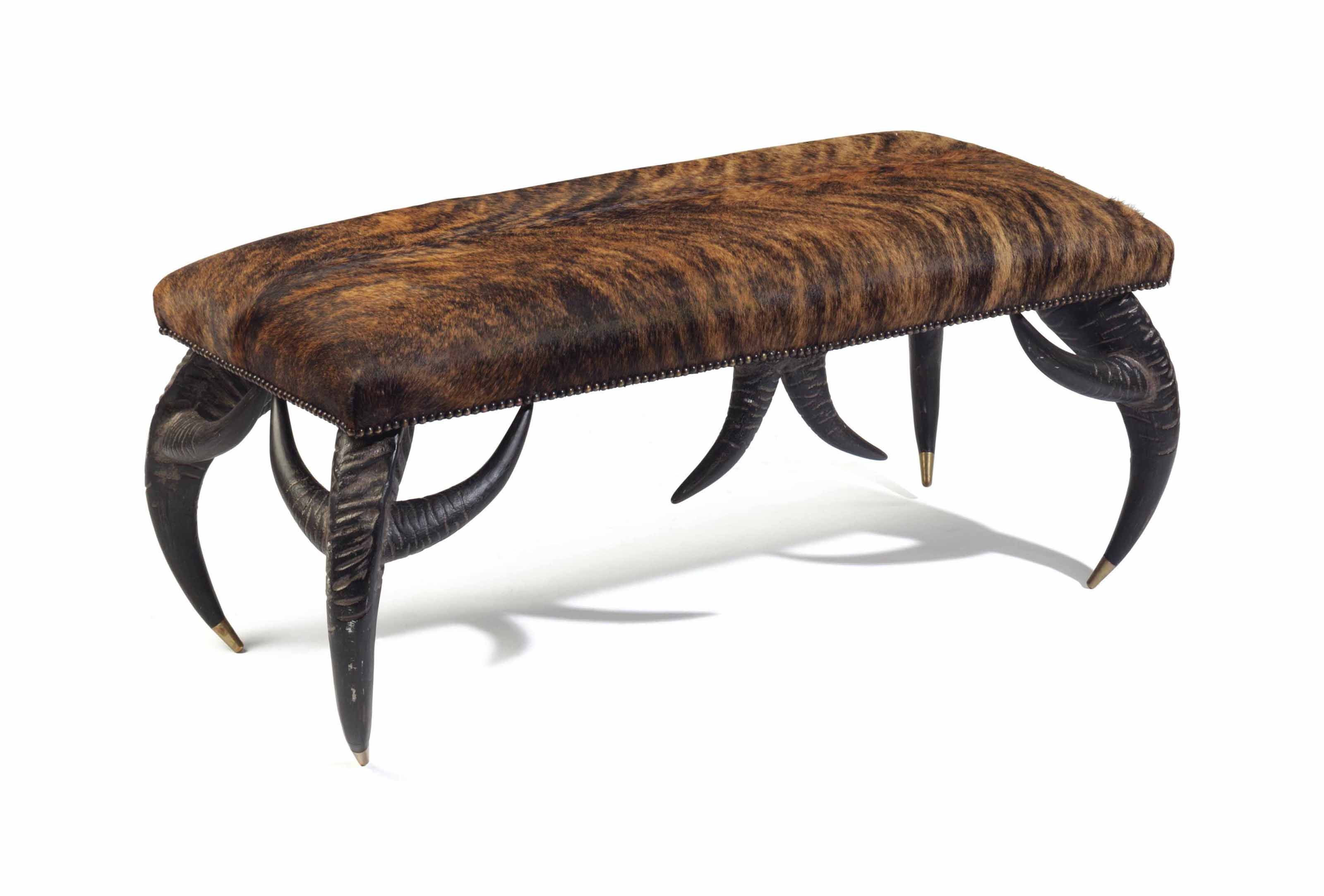 An Ebonized And Cowhide Upholstered Bench Modern Bench