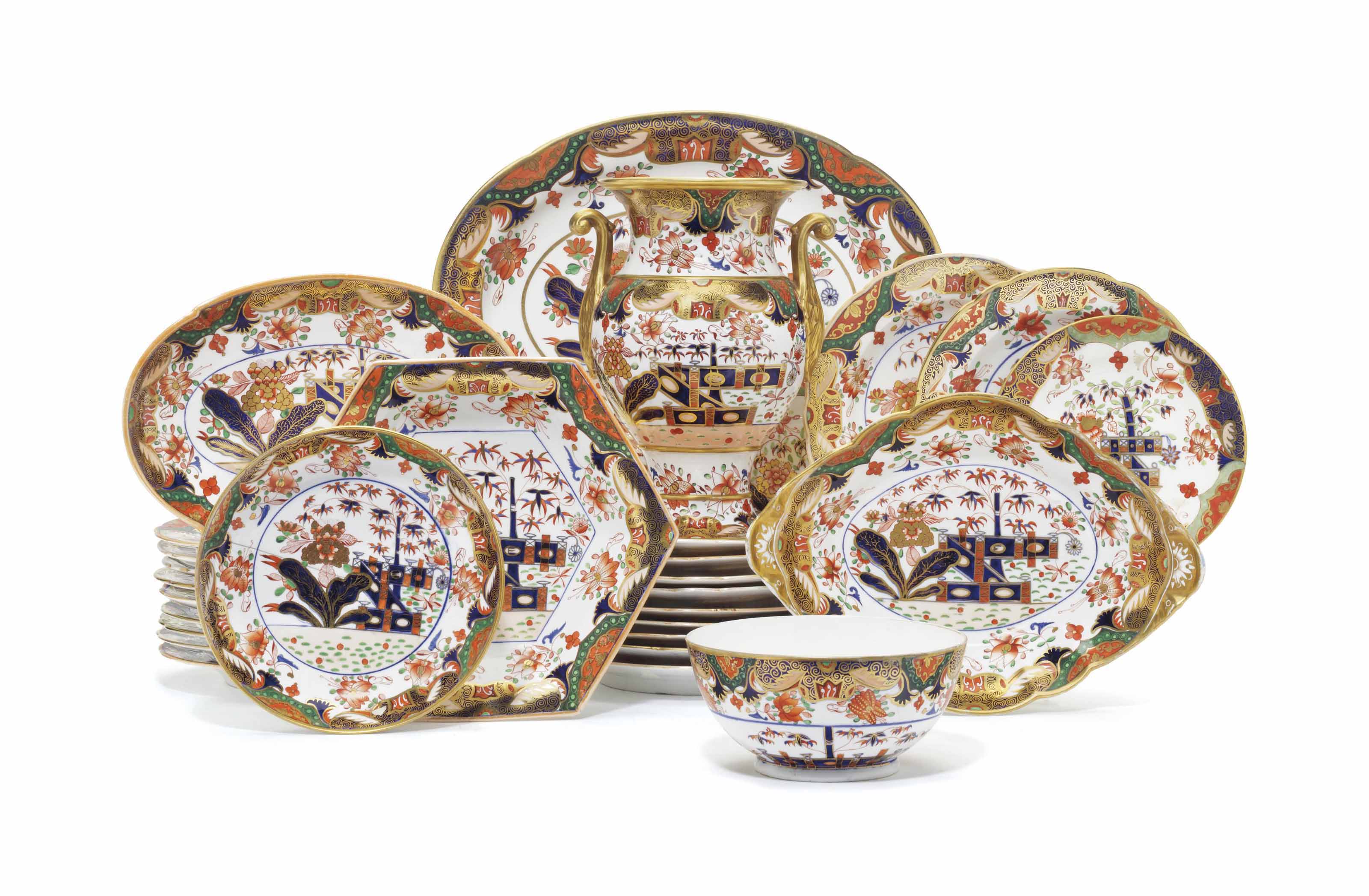 A SPODE PORCELAIN PART DINNER SERVICE , CIRCA 1830, IRONRED MARKS