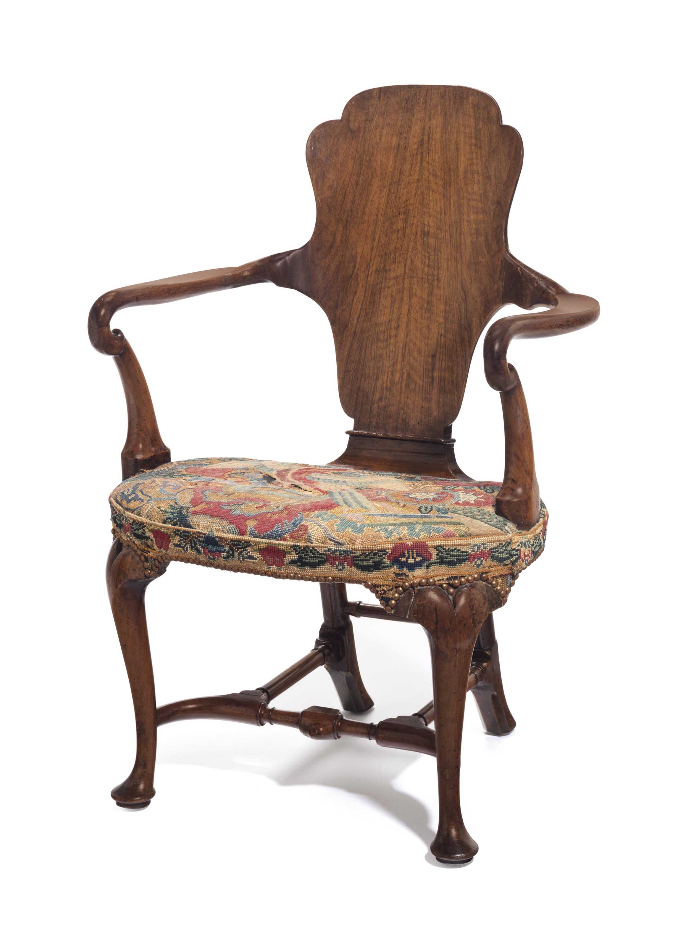 A Queen Anne Walnut Shepherd S Crook Armchair Circa 1710