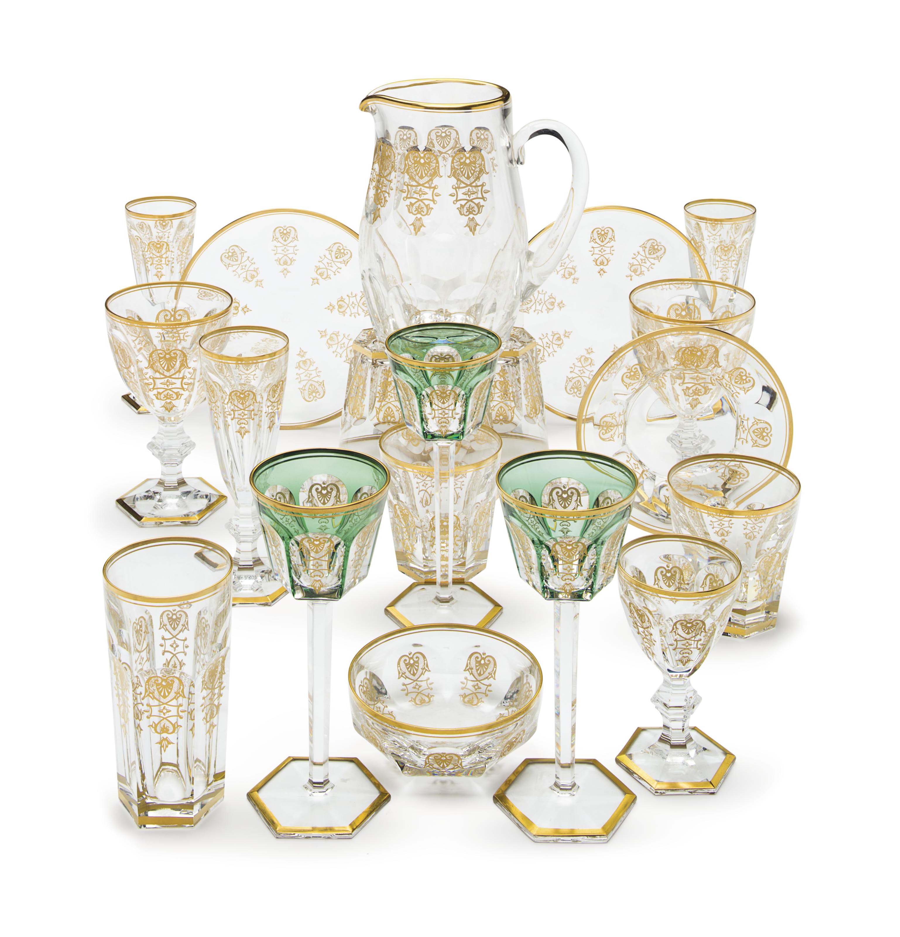 A BACCARAT 'EMPIRE' PATTERN PARCELGILT GLASS PART STEMWARE SERVICE