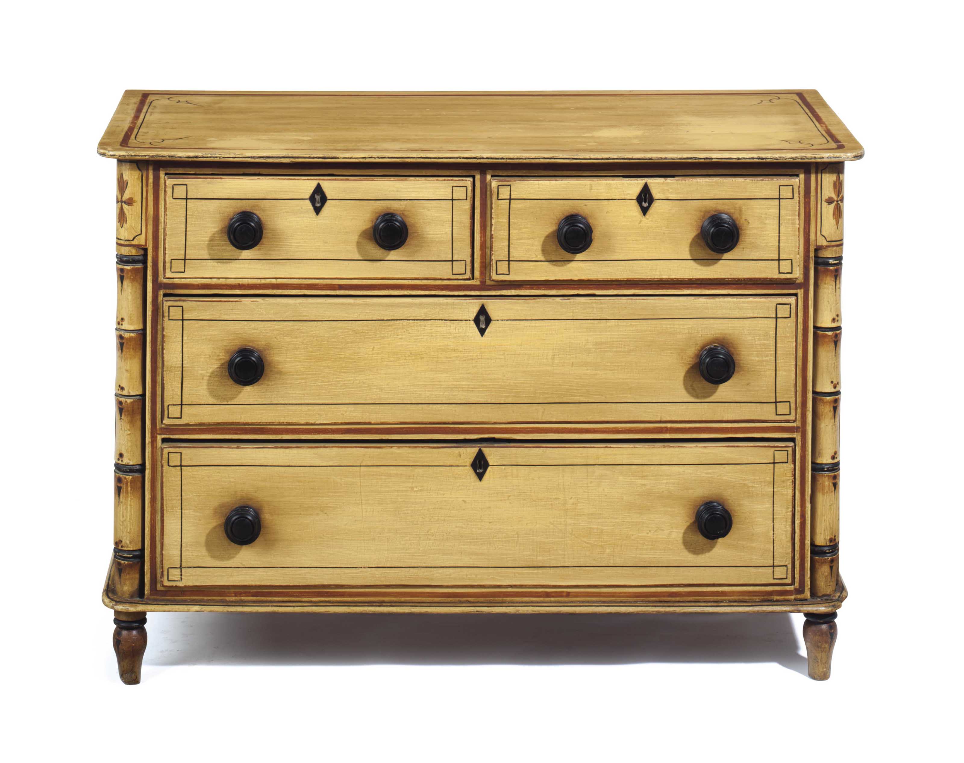 A Victorian Ochre And Faux Bamboo Painted Chest Of Drawers