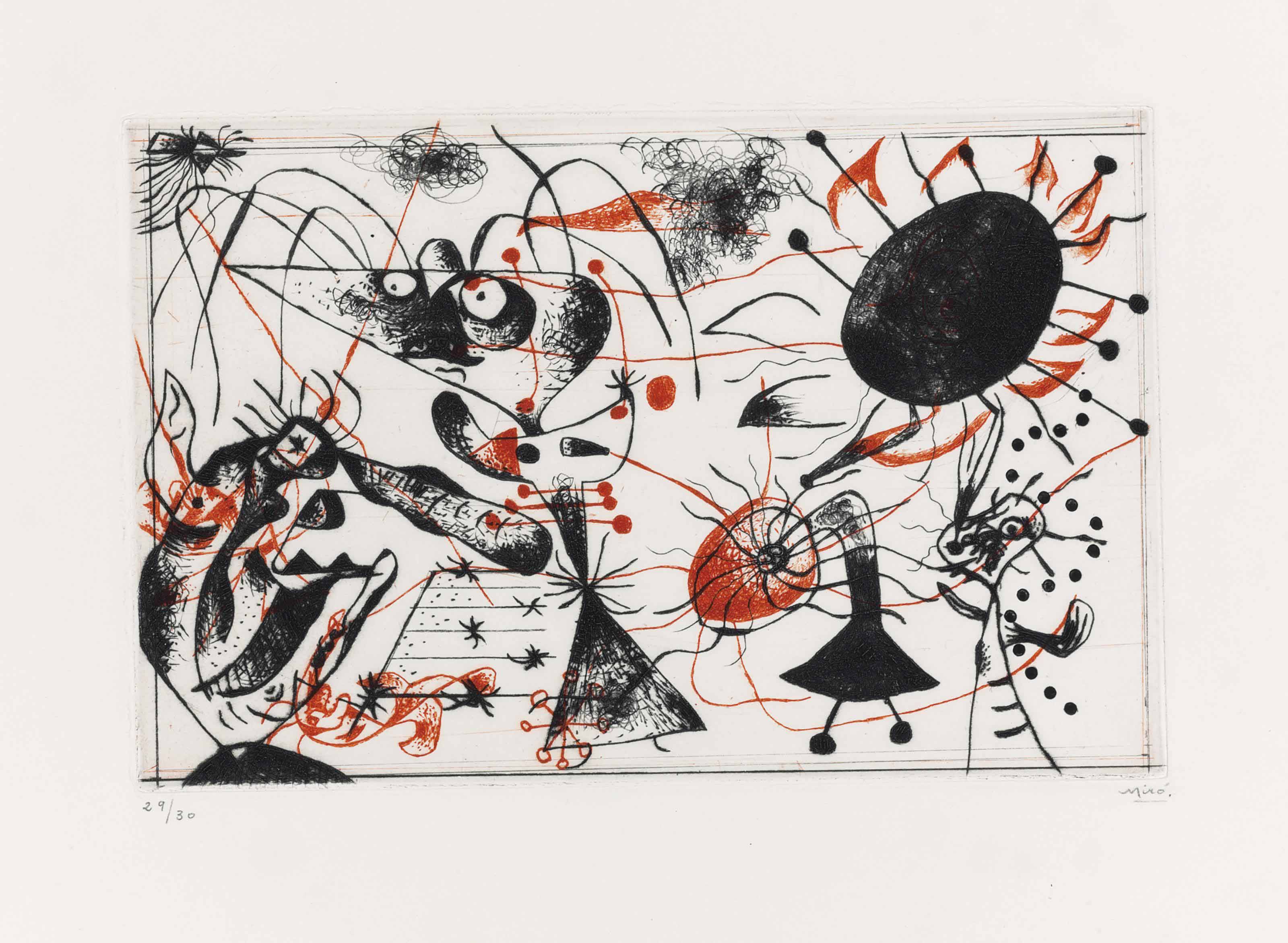 JOAN MIRO (1893-1983) , Série noire et rouge: one plate ...